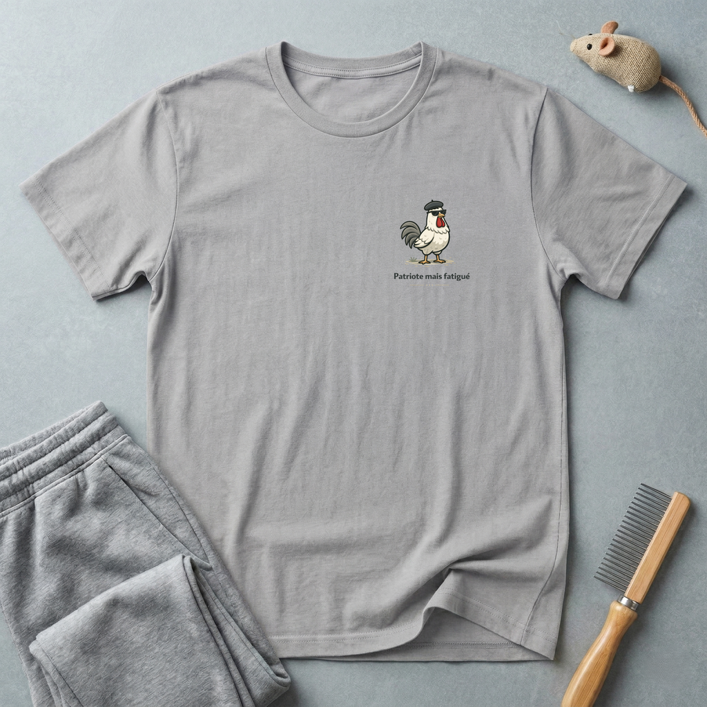 "Patriote mais fatigué" Illustration coq T‑Shirt