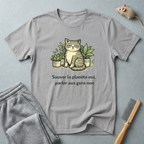 T-shirt chat & plantes — «Sauver la planète oui, parler aux gens non»