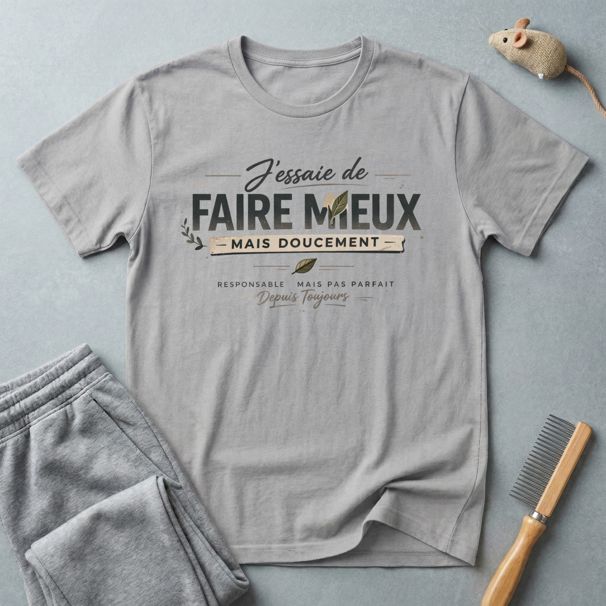 "J'essaie de faire mieux mais doucement" Inspirational Graphic Tee