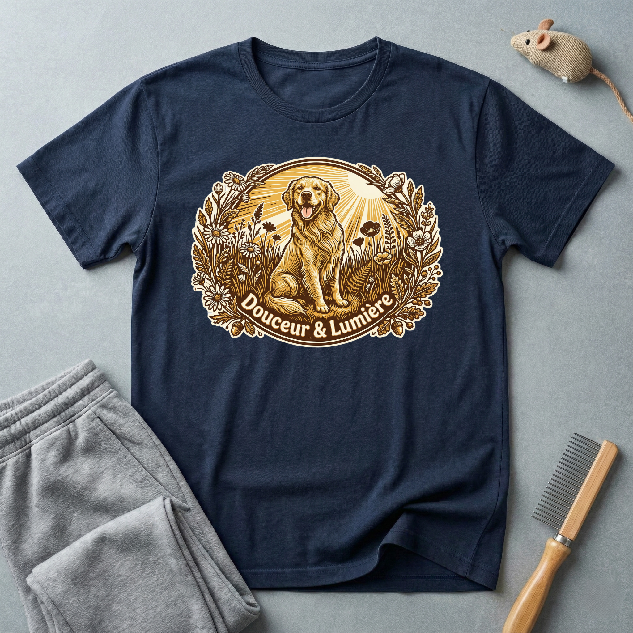 T-shirt Golden Retriever floral — T-shirt graphique chien vintage «Douceur & Lumière»