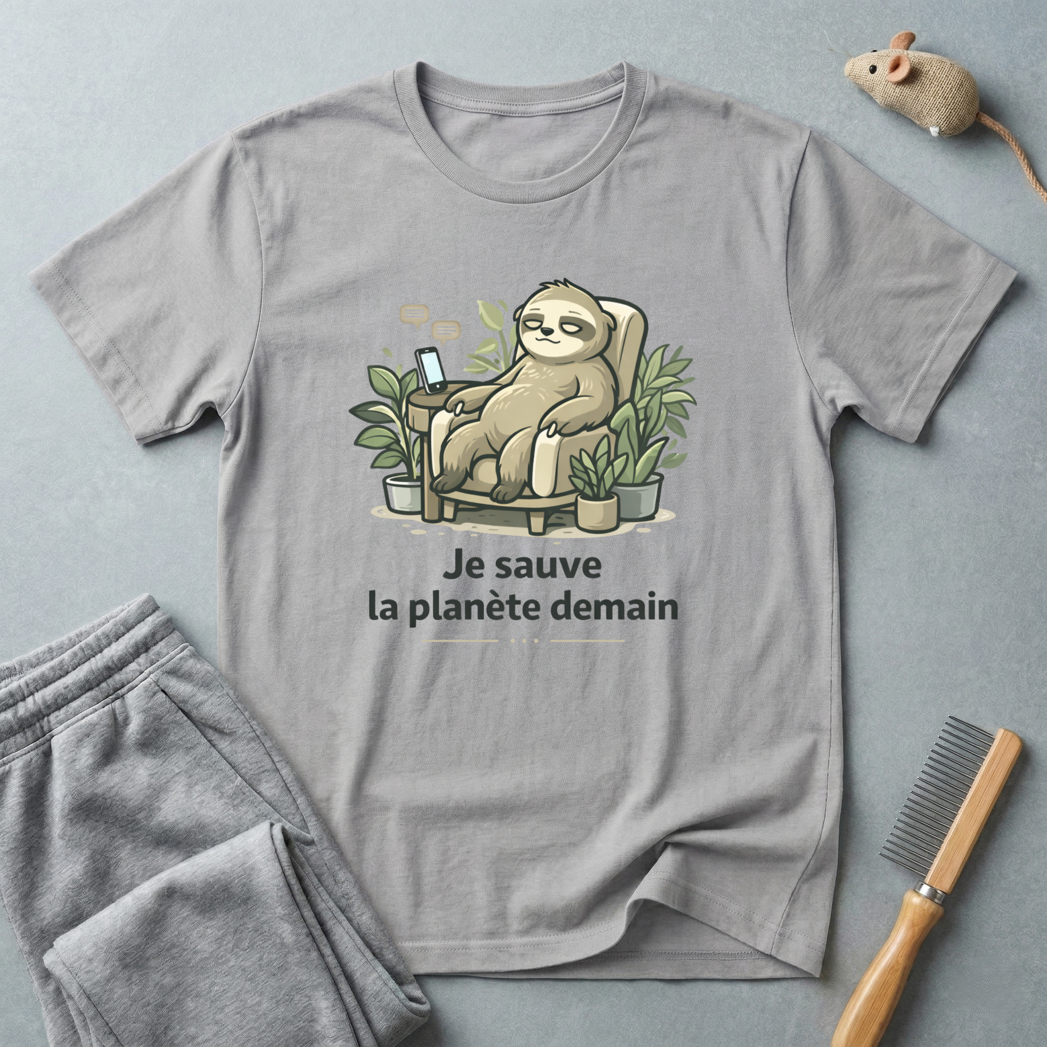 T-shirt éco paresseux — «Je sauve la planète demain»