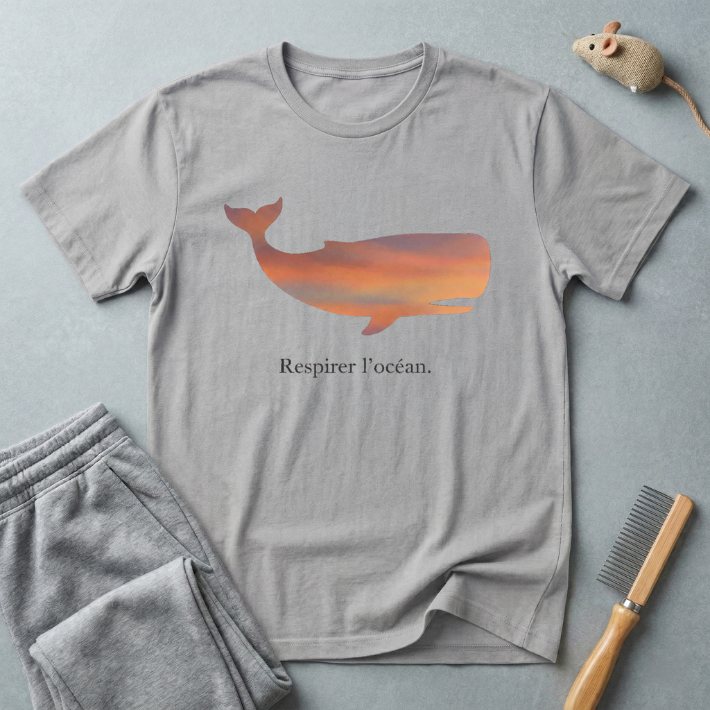 T-shirt — Silhouette de baleine au coucher de soleil «Respirer l’océan»