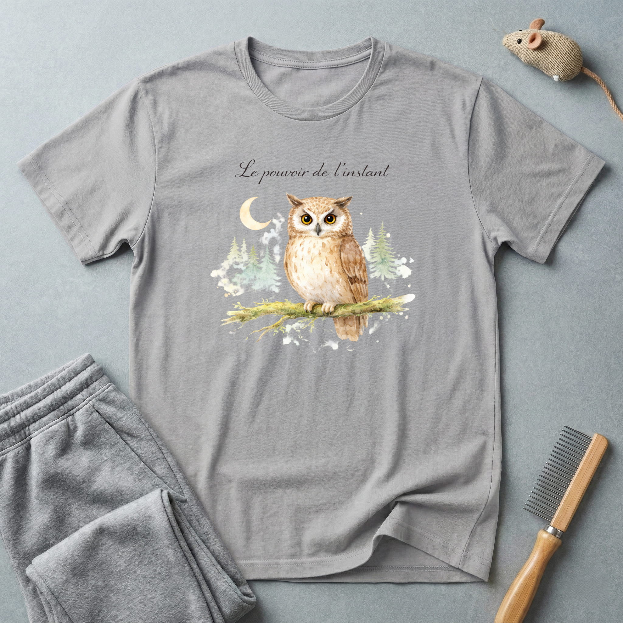 T-shirt hibou aquarelle — T-shirt graphique forêt nocturne «Le pouvoir de la nuit»