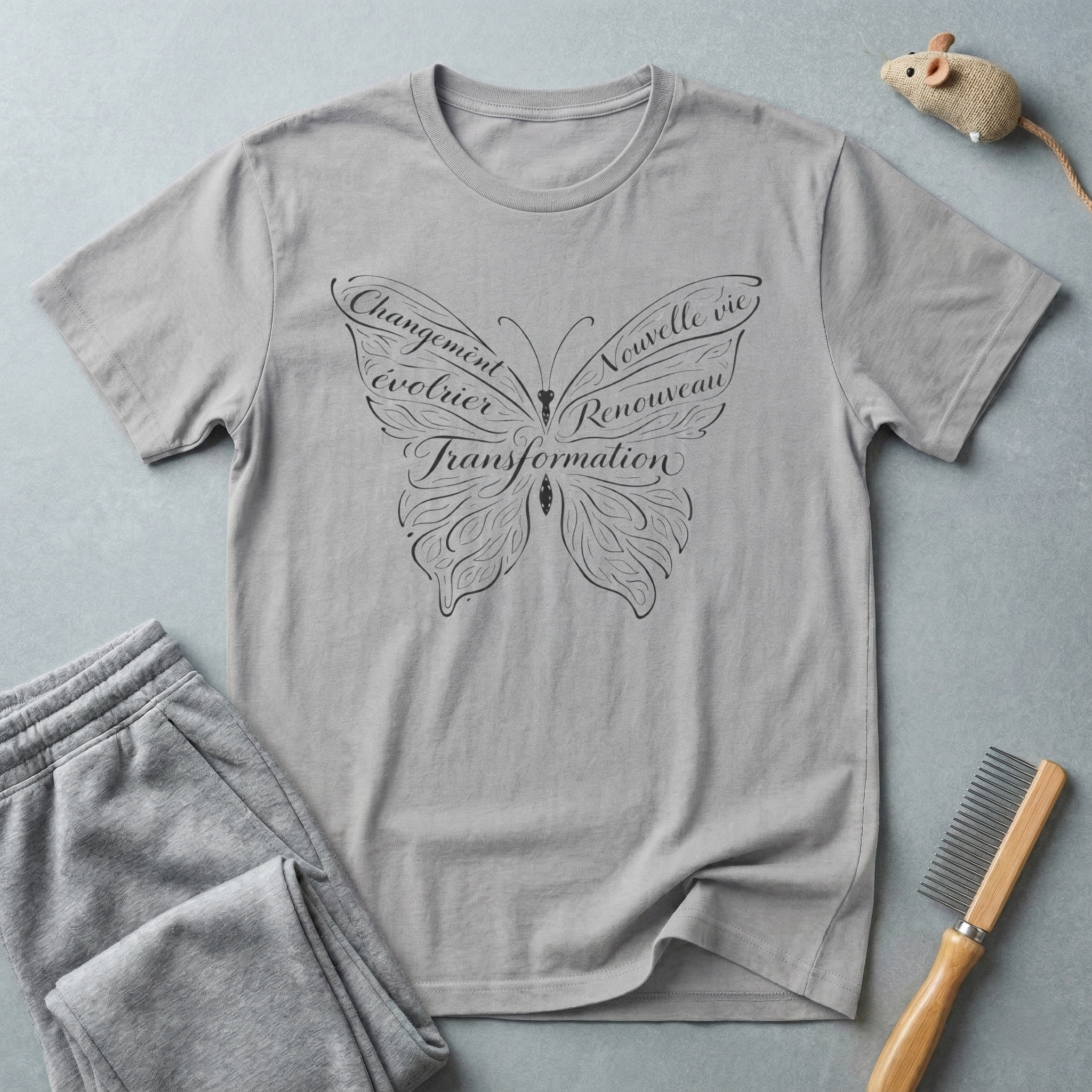 T-shirt calligraphie papillon — T-shirt inspirant avec écriture stylisée