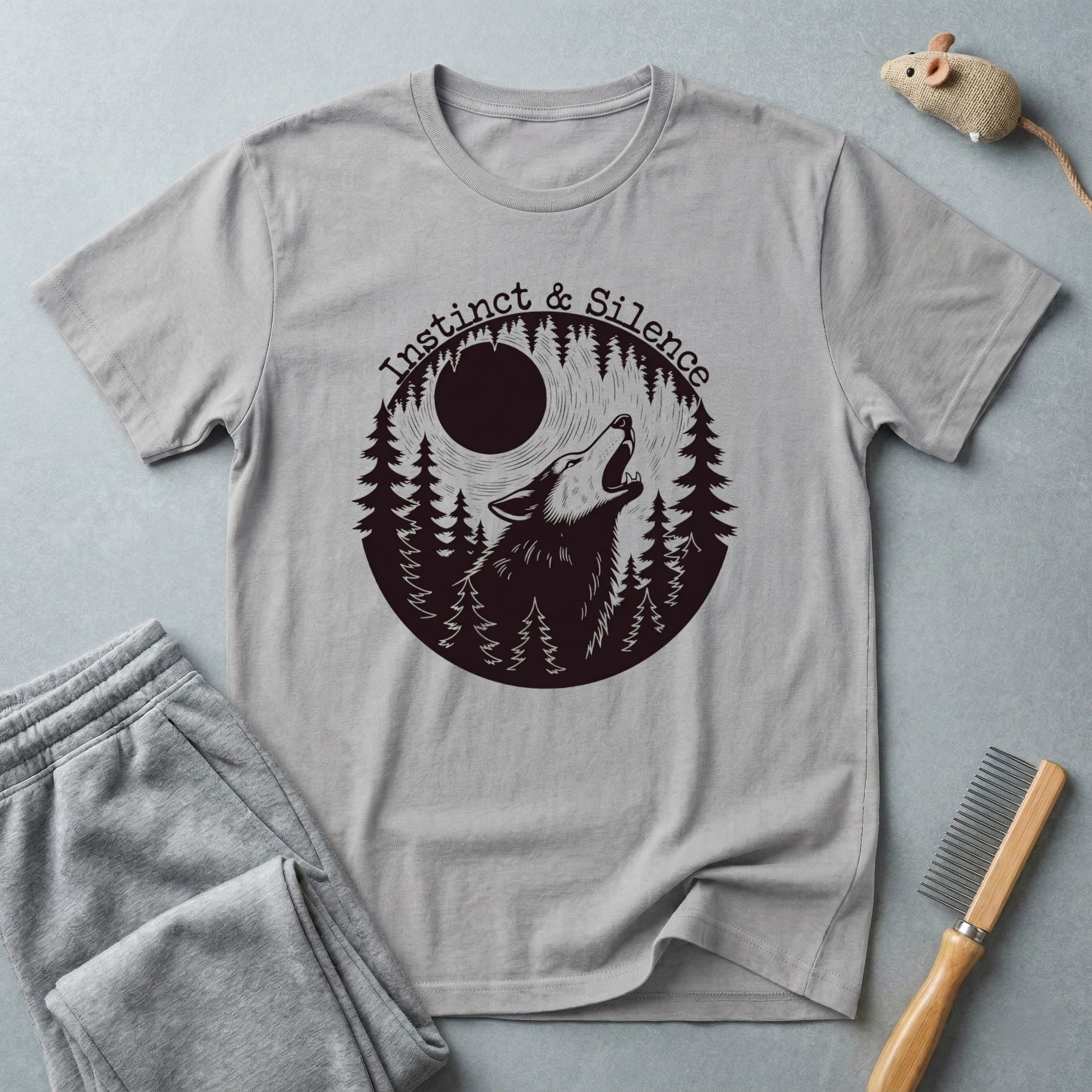 T-shirt loup hurlant — T-shirt graphique forêt et lune «Instinct & Science»