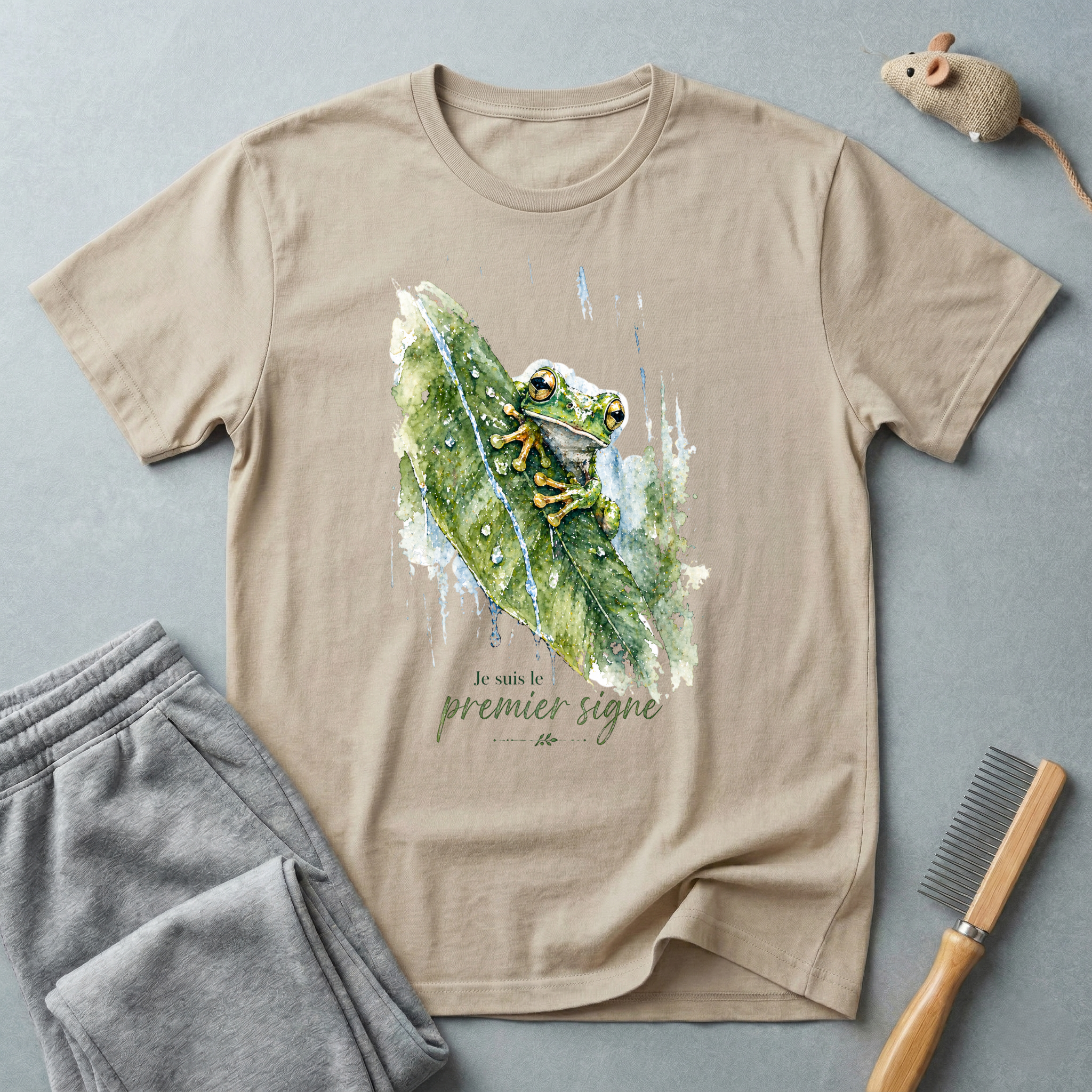 T-shirt aquarelle grenouille sur feuille — «Je suis le premier signe»