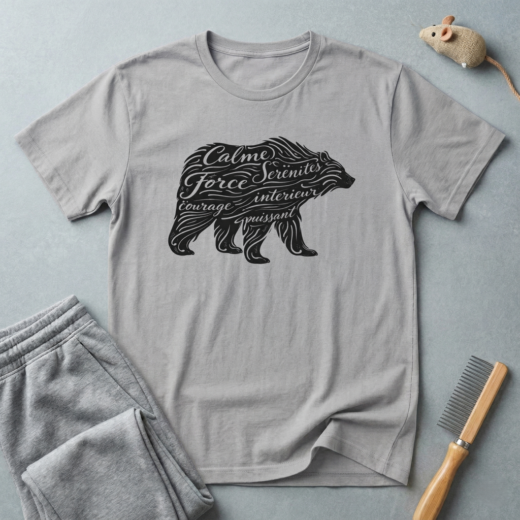 T-shirt typographie Ours — T-shirt graphique nature Ours Calligraphie