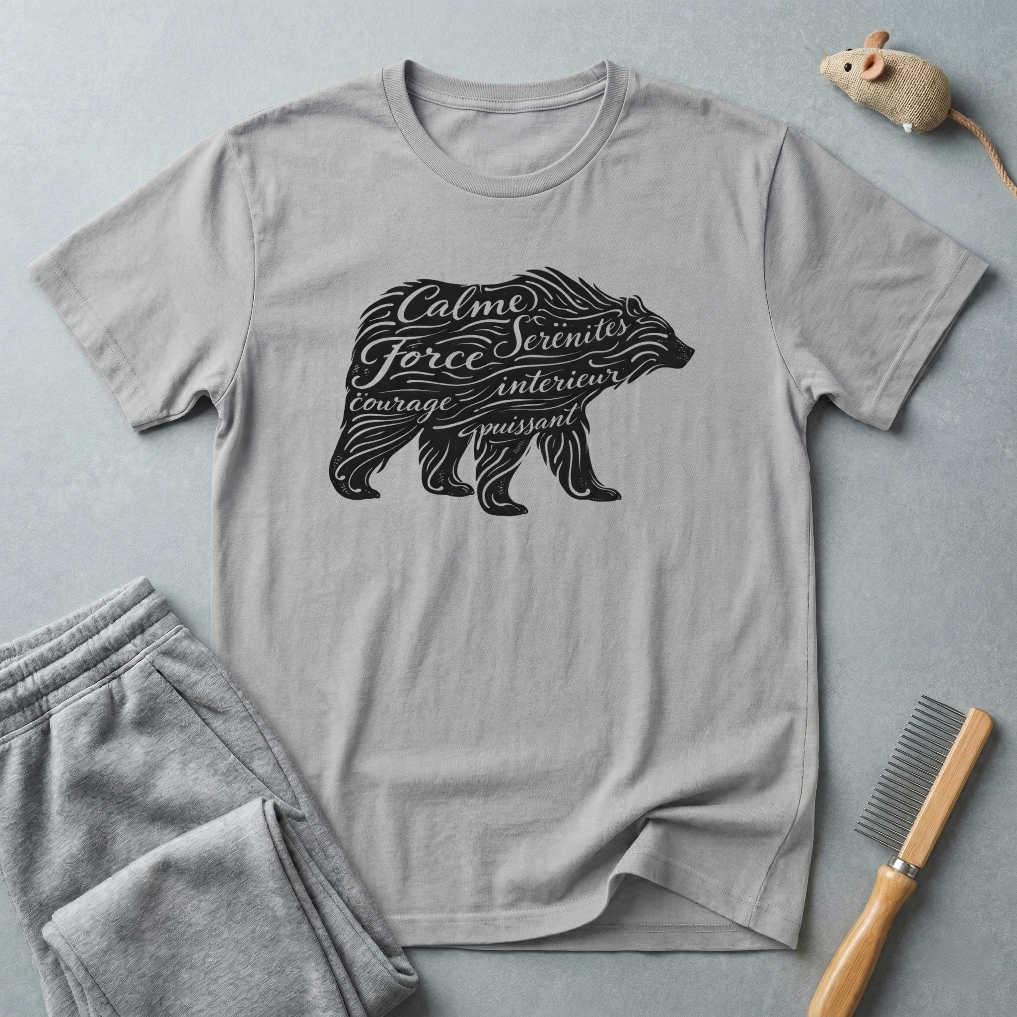 T-shirt typographie Ours — T-shirt graphique nature Ours Calligraphie