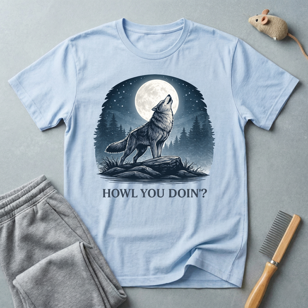 Howling Wolf T-Shirt — Moonlit Forest Graphic T-Shirt “Howl You Doin?”