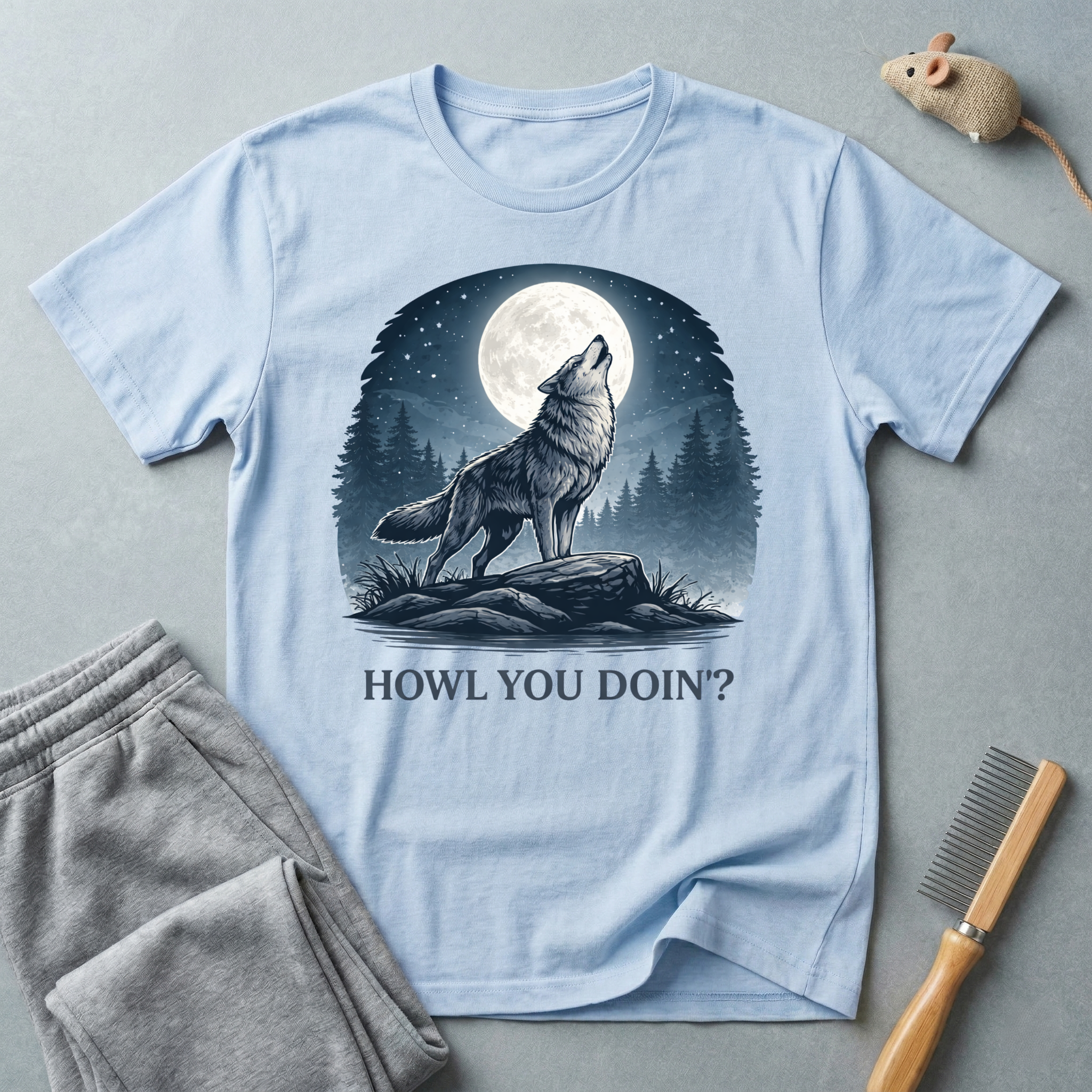 Howling Wolf T-Shirt — Moonlit Forest Graphic T-Shirt “Howl You Doin?”