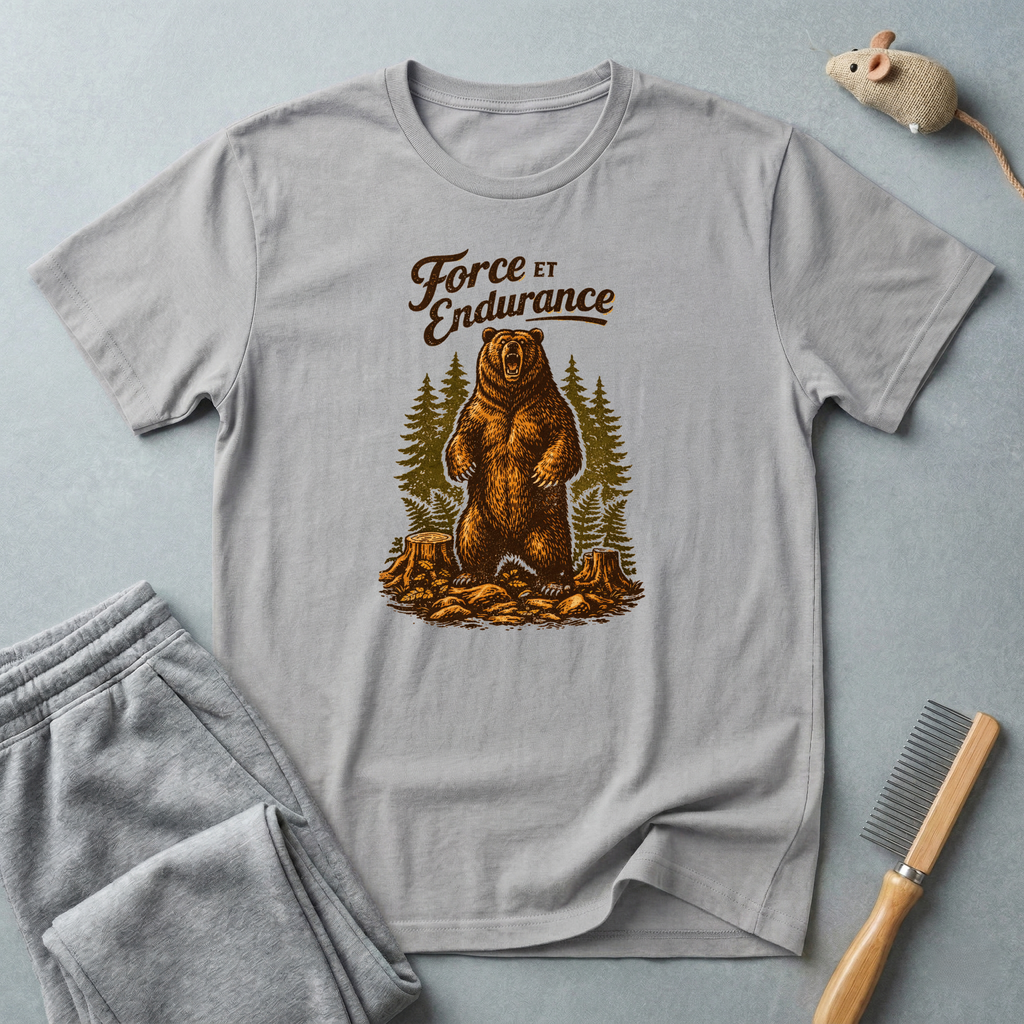 T-shirt Ours «Force et Endurance» — T-shirt graphique camping forêt style vintage 🐻🌲