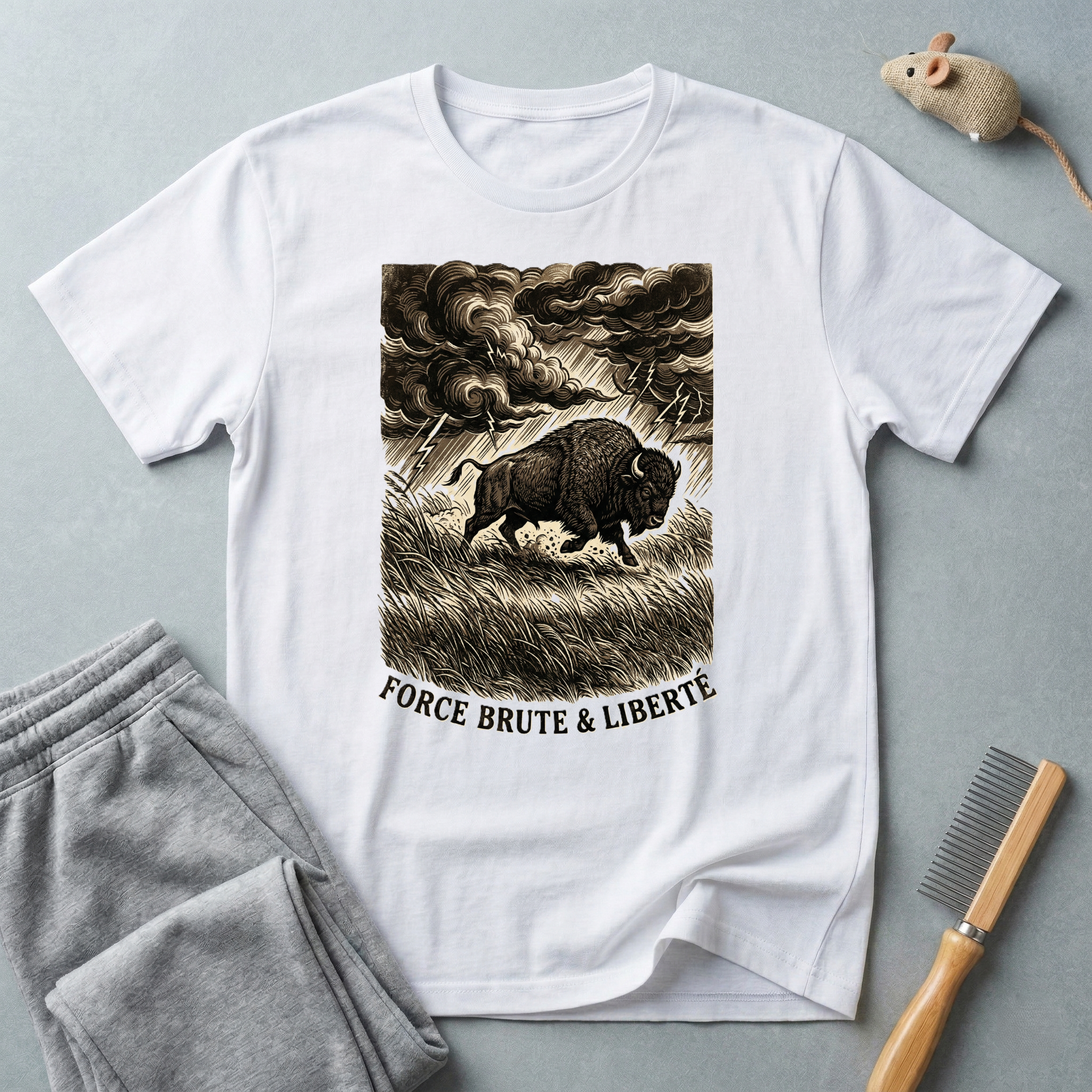 T-shirt graphique «Buffalo Storm» — Illustration vintage «Force brute & liberté»
