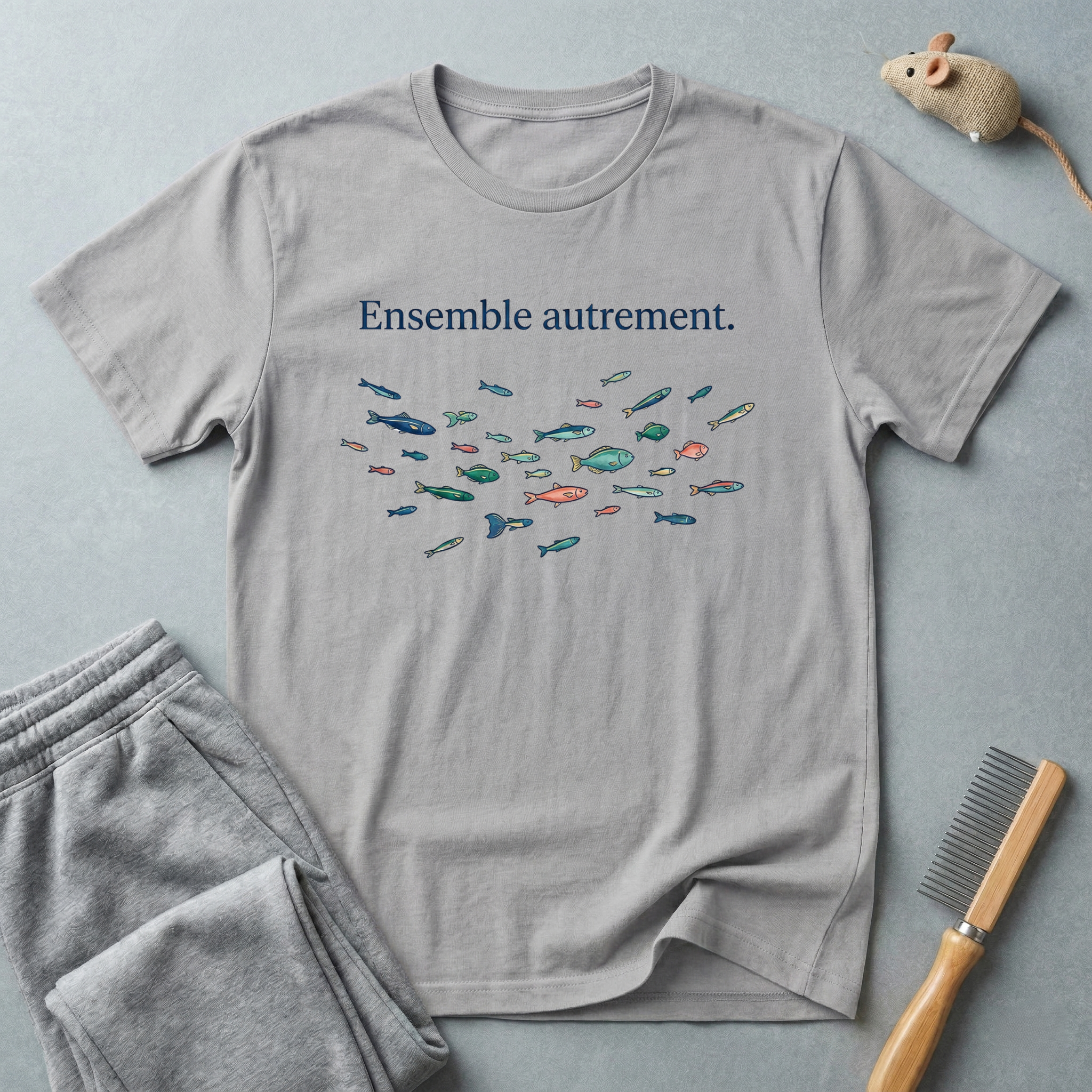 T-shirt — «Ensemble autrement.» T-shirt graphique minimaliste banc de poissons