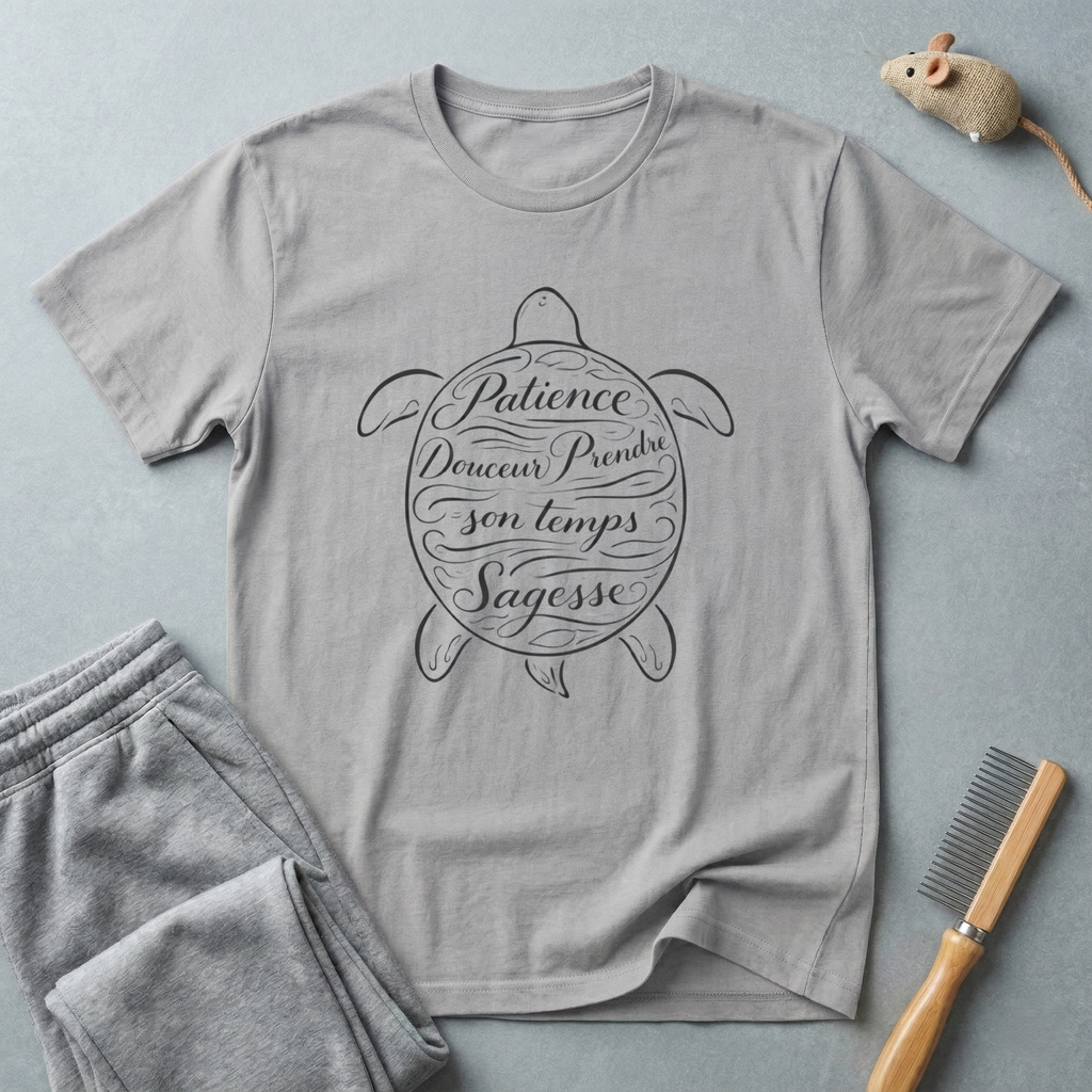 T-shirt — Motif tortue en écriture manuscrite «Patience, Rêves, Sagesse»