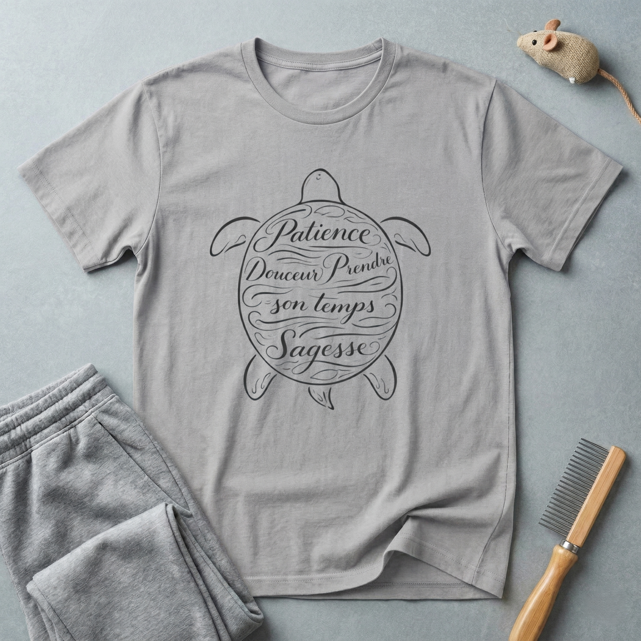 T-shirt — Motif tortue en écriture manuscrite «Patience, Rêves, Sagesse»