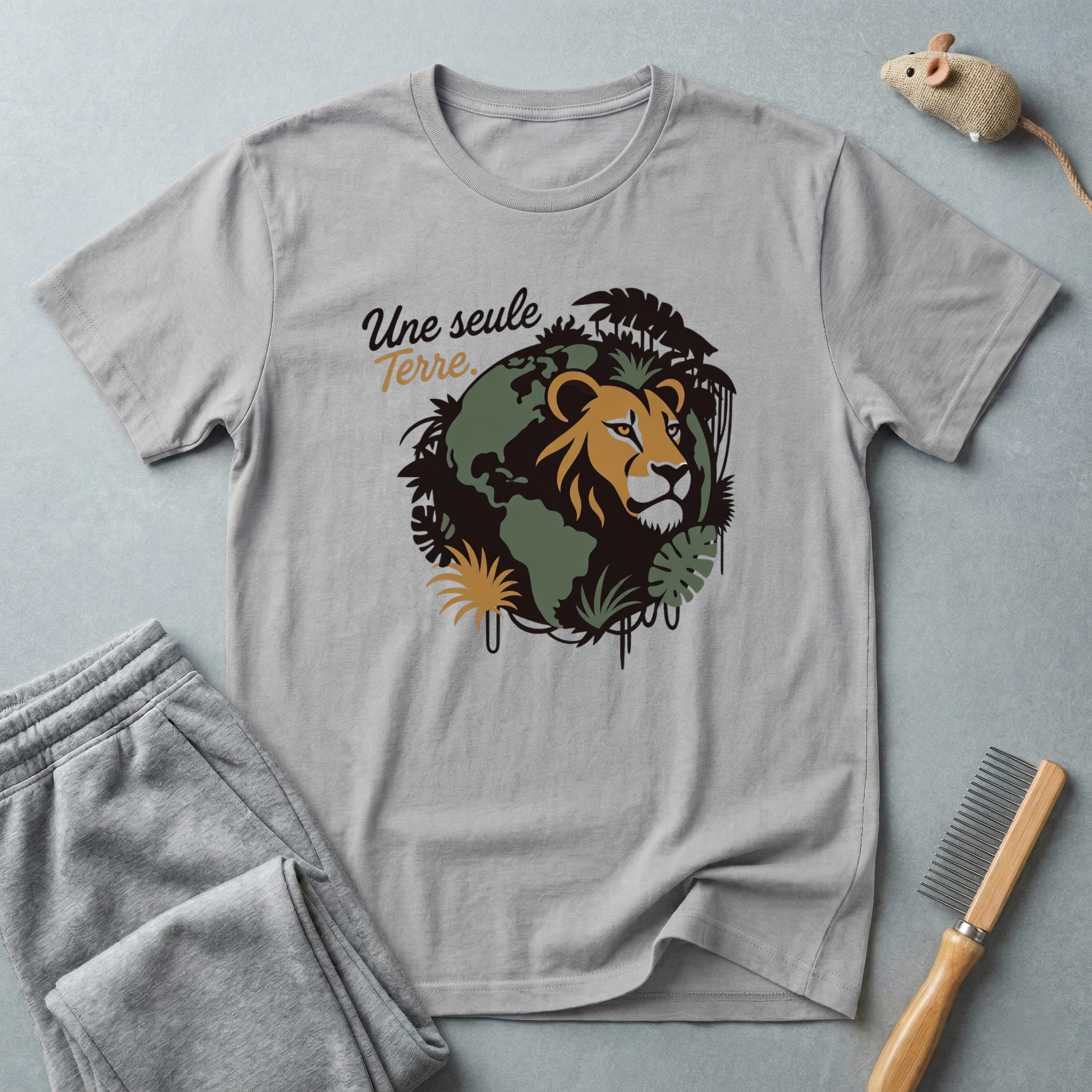 T-shirt graphique lion — «Une seule Terre» — T-shirt safari écoresponsable