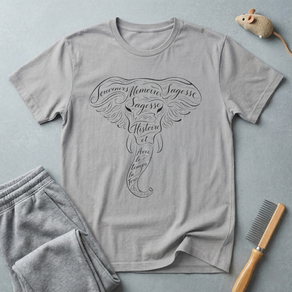 T-shirt Éléphant Script — T-shirt éléphant avec citation inspirante manuscrite
