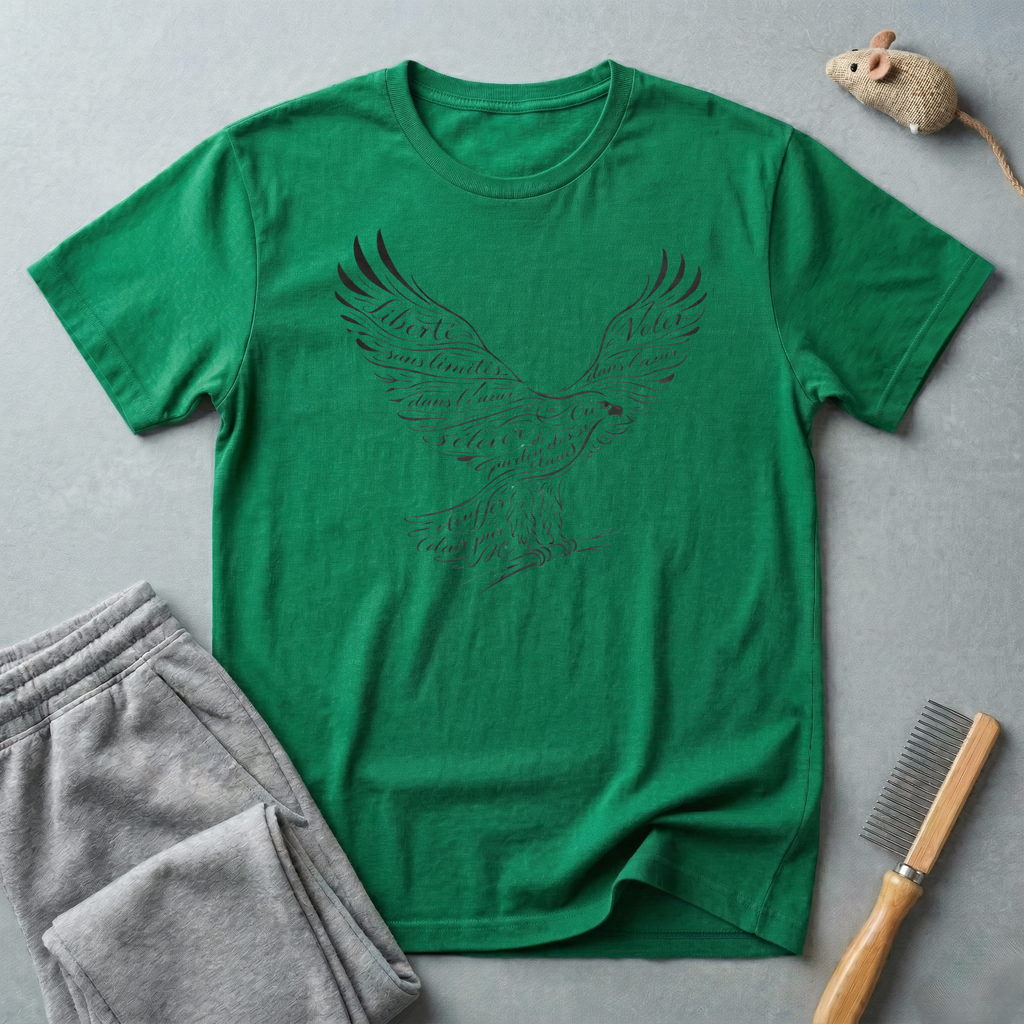 T-shirt Aigle — Aigle patriotique en vol avec design typographique manuscrit