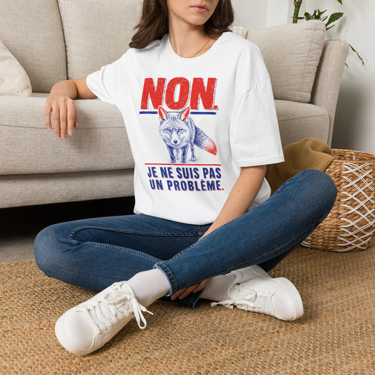 T-shirt — « NON » — Illustration graphique de renard (« Je ne suis pas un problème »)