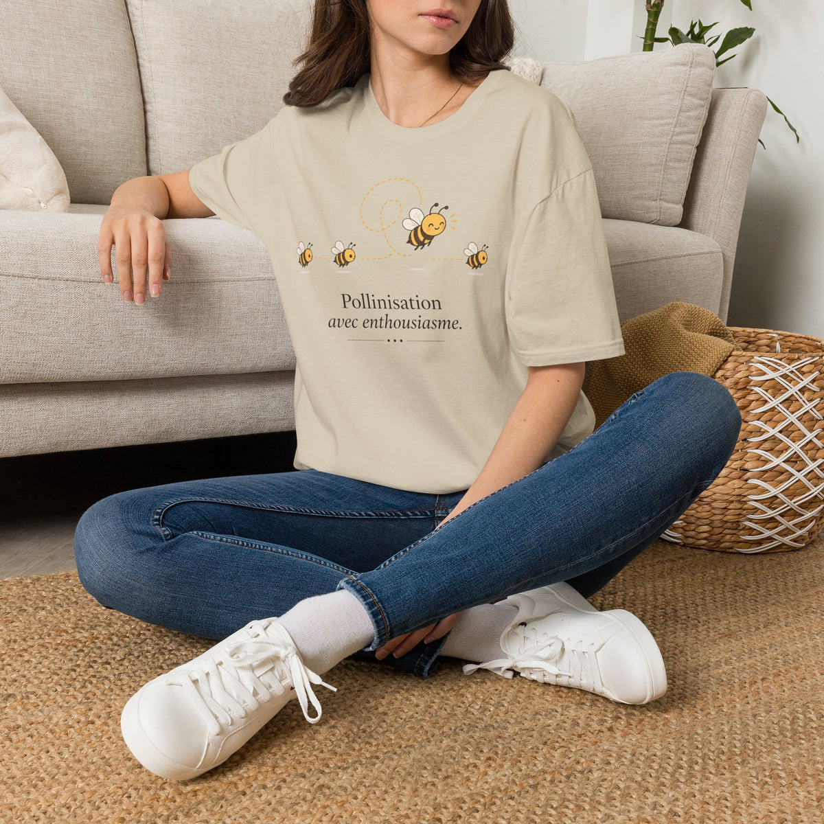 T-shirt Abeille et pollinisation — « Pollinisation avec enthousiasme » — Adorable illustration d’abeille