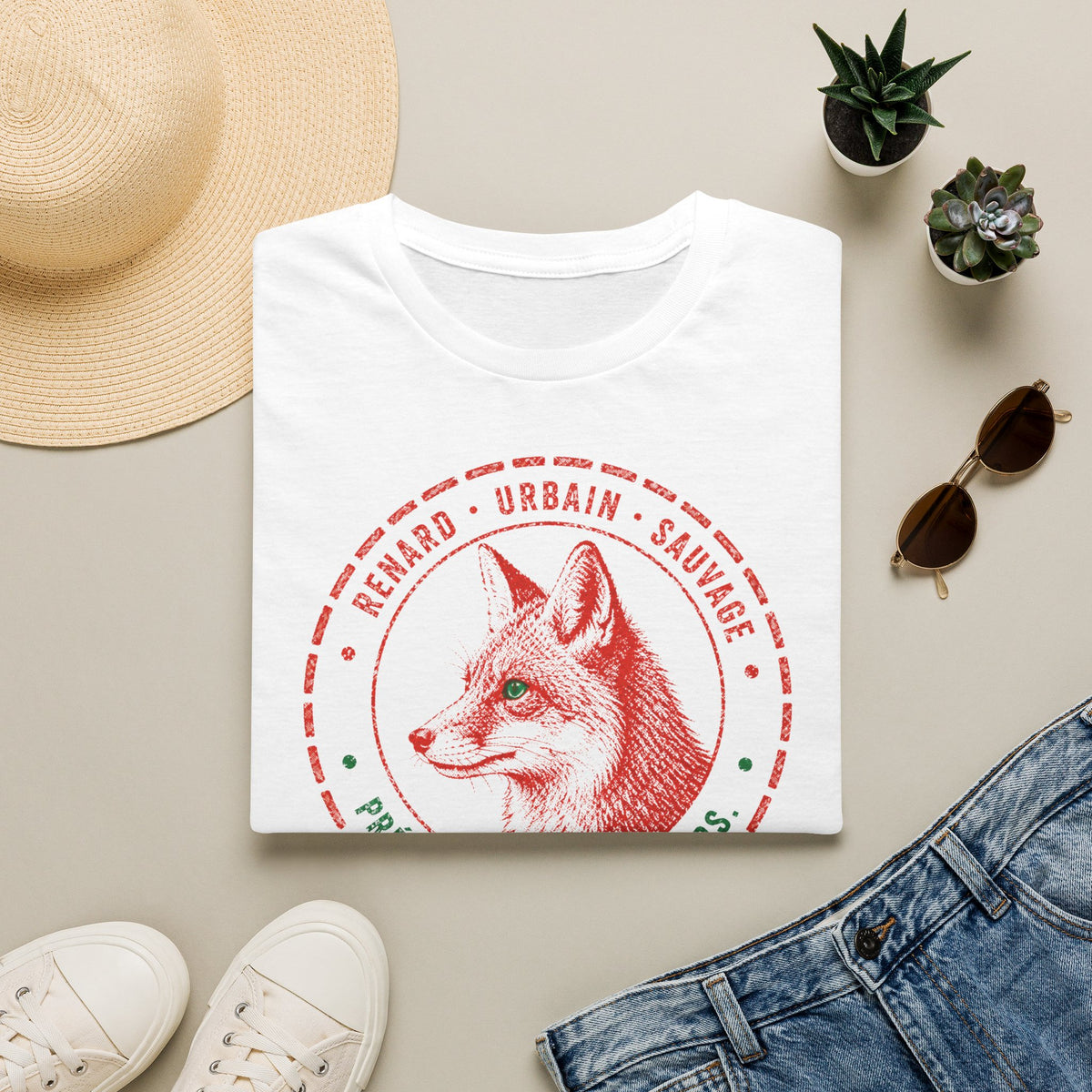 T-shirt Renard vintage avec écusson — « Renard urbain sauvage » — T-shirt rétro sur le thème de la faune sauvage