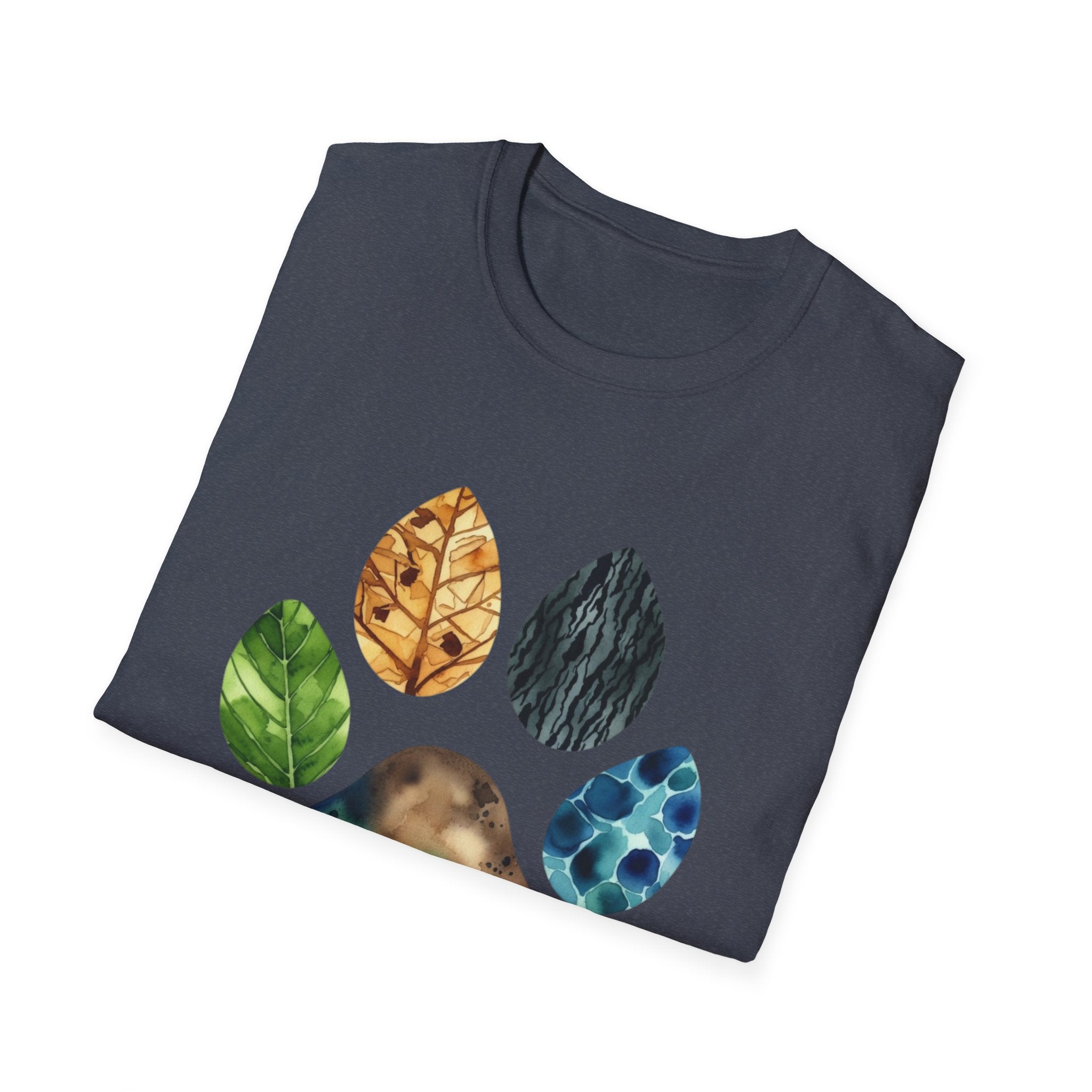 Nature Paw Print T-Shirt — Colorful Leaf & Stone Paw Design