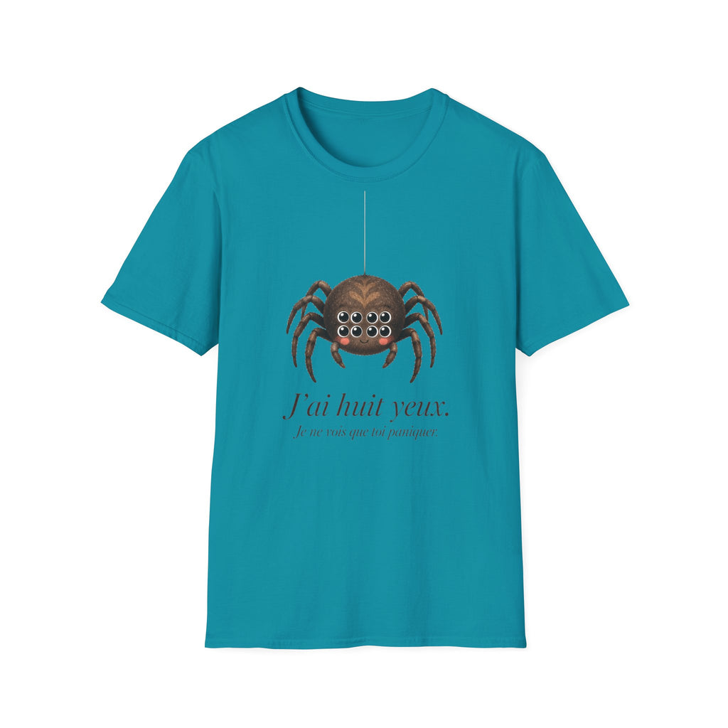 T-shirt illustré avec araignée — « J’ai huit yeux »