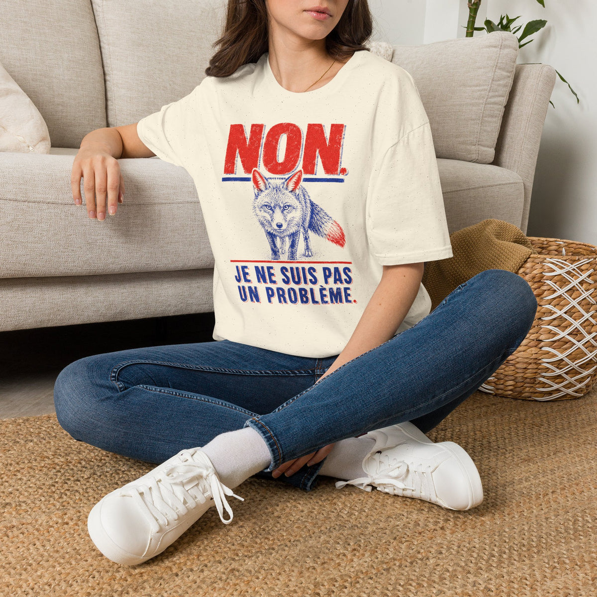 T-shirt — « NON » — Illustration graphique de renard (« Je ne suis pas un problème »)