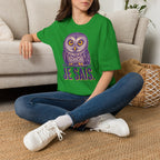 T-shirt graphique avec hibou — Hibou violet avec inscription « Je sais. »