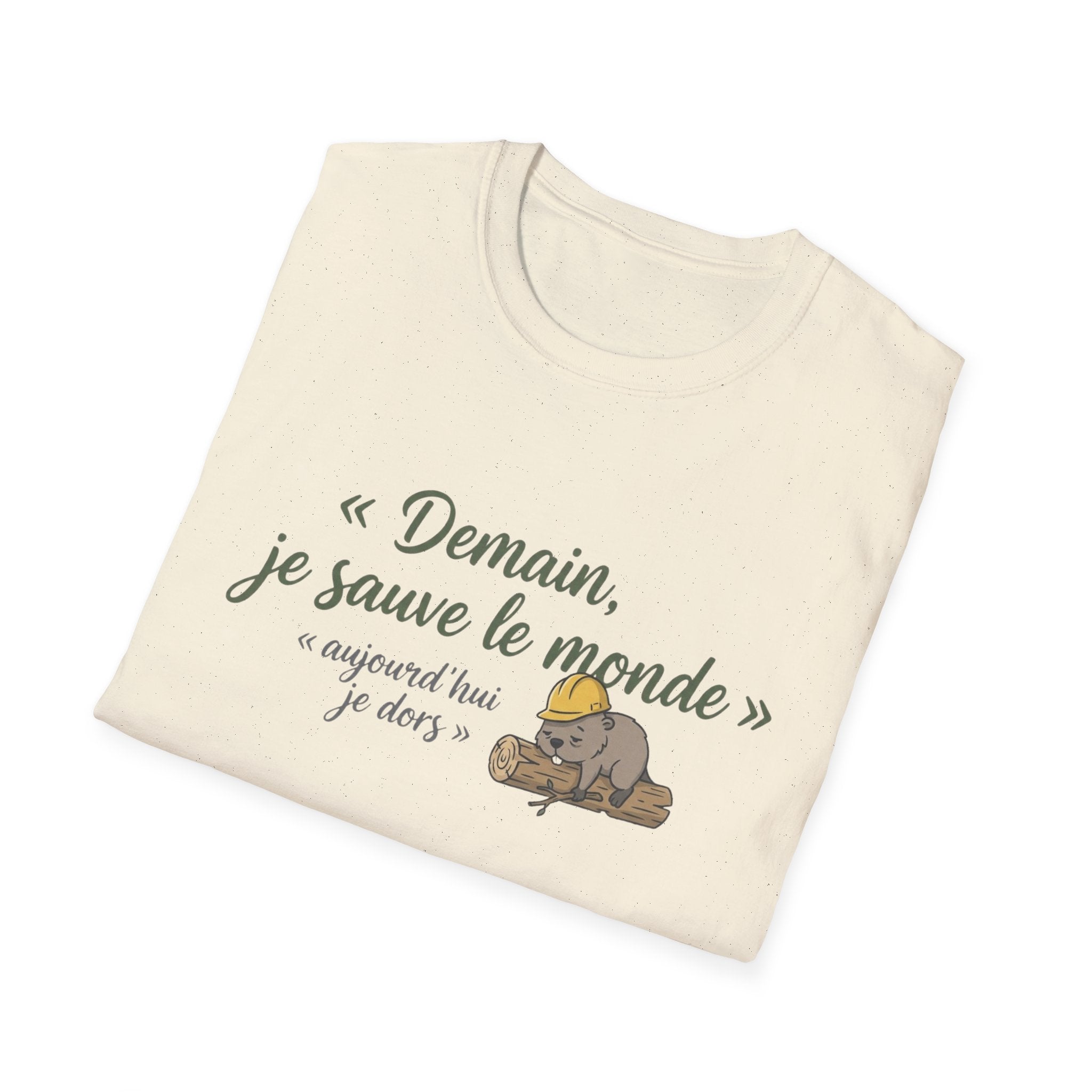 T-Shirt — "Demain, je sauve le monde" Cute Sleeping Sloth French Graphic Tee