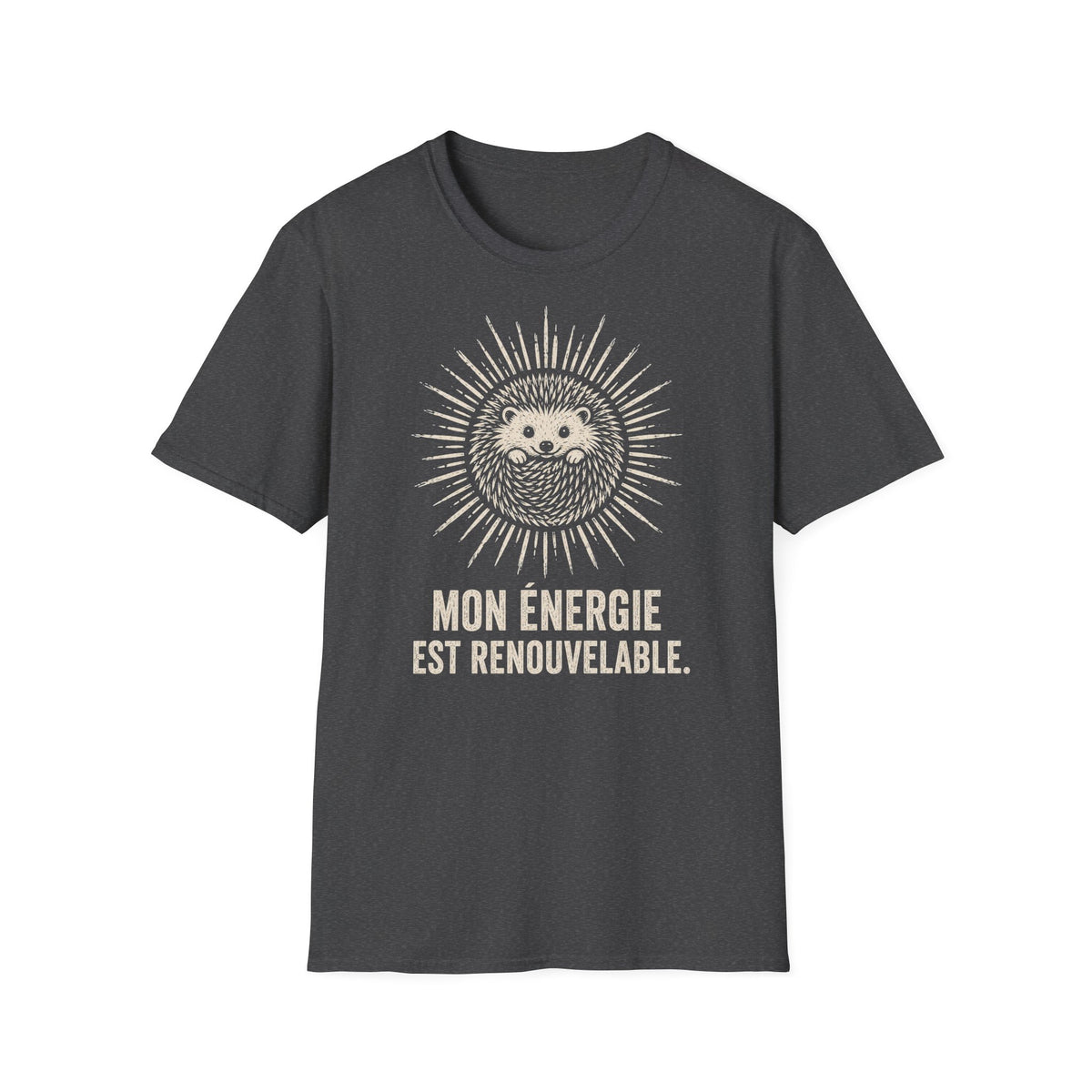 T-shirt Hérisson et énergie renouvelable — « Mon énergie est renouvelable » — T-shirt graphique écoresponsable