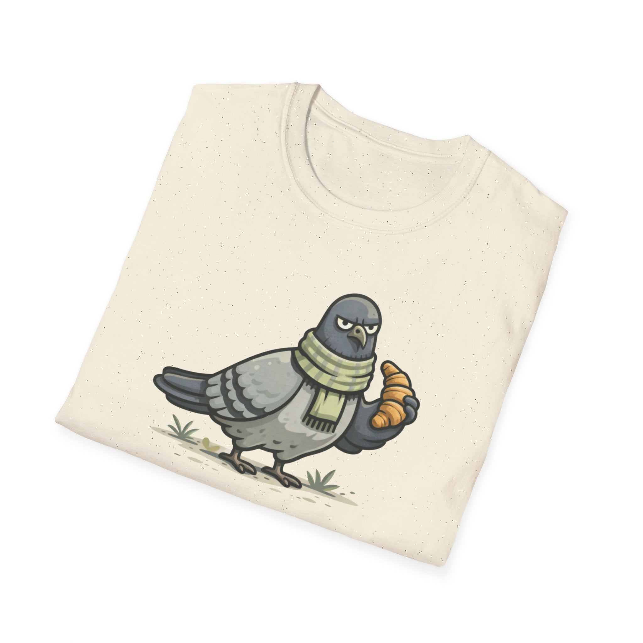 T-Shirt — "Menace biologique locale" Pigeon with Scarf and Croissant Cute Graphic