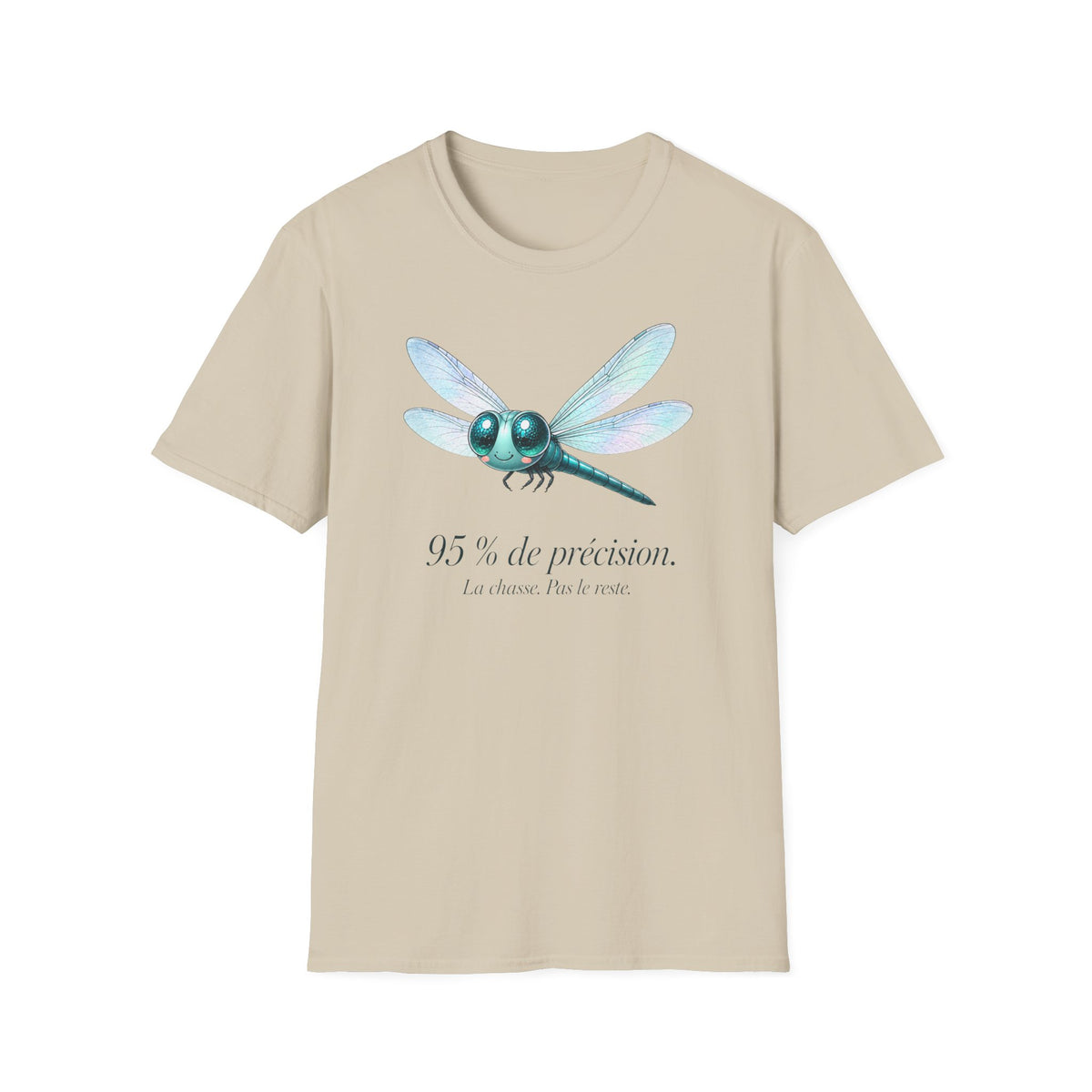 T-shirt illustré avec libellule — « 95 % de précision »