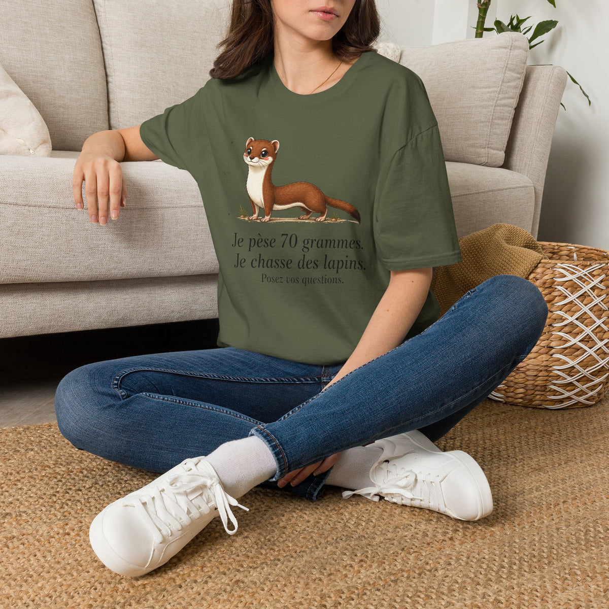T-shirt — Adorable illustration d’hermine : « Je pèse 70 grammes, je chasse des lapins »