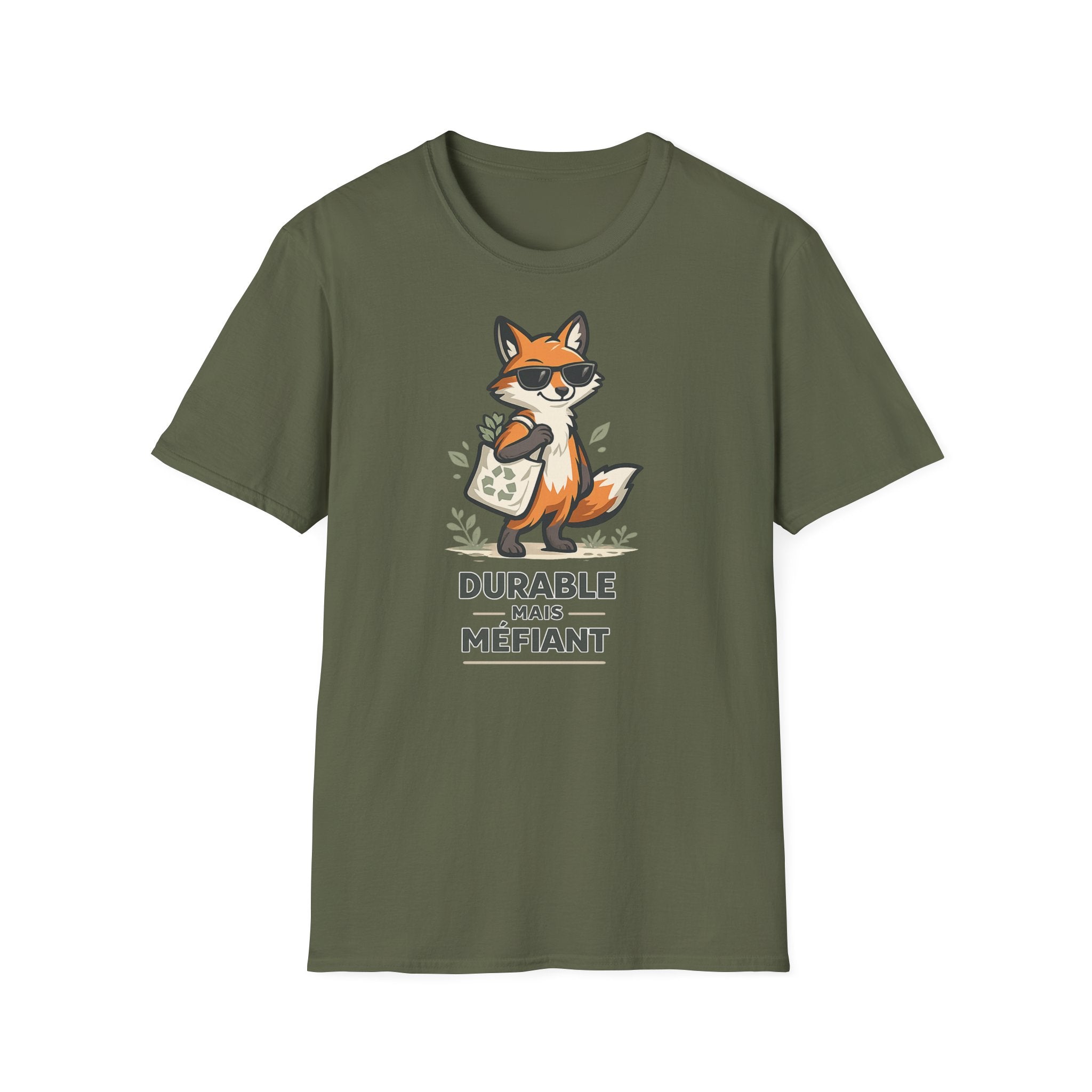 Fox Illustration T-Shirt — "Durable Mais Méfiant" Cute Fox Graphic Tee