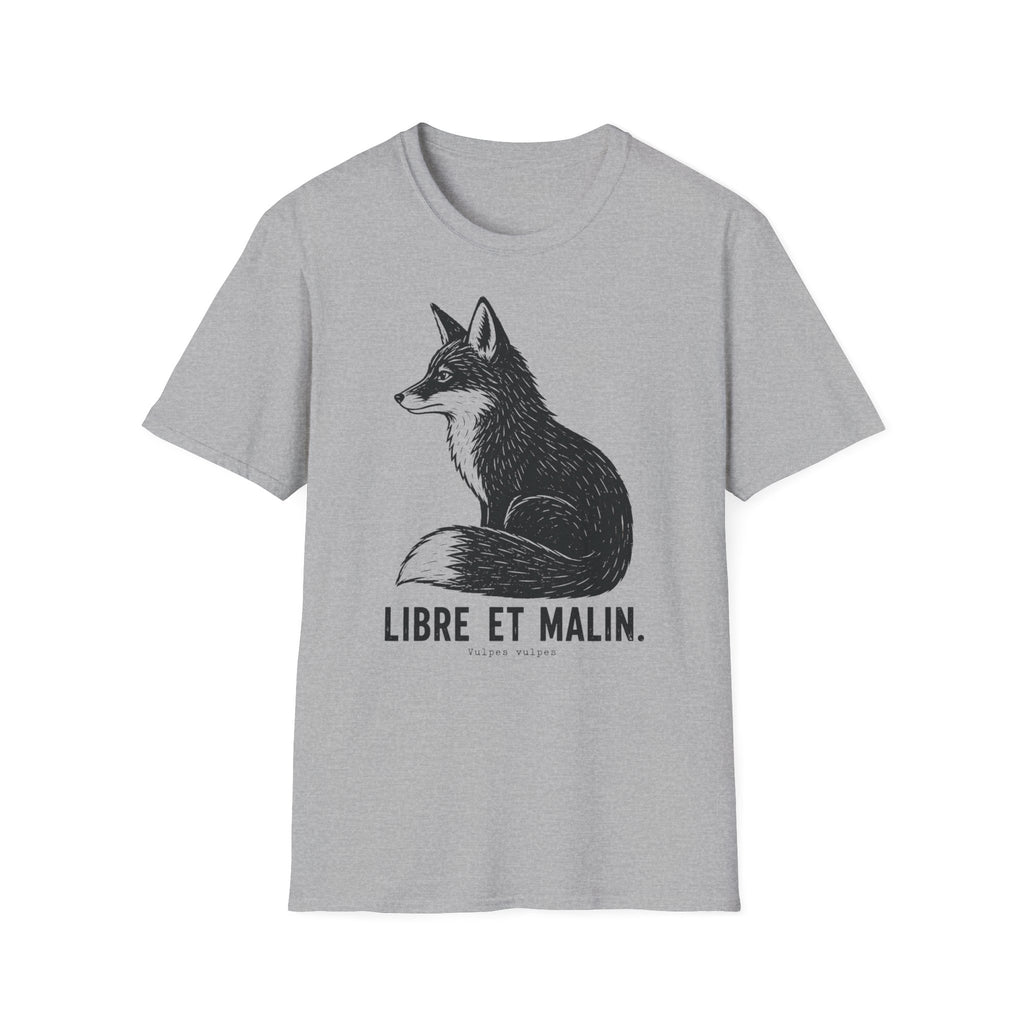 T-shirt illustré avec renard — « Libre et malin » — T-shirt graphique
