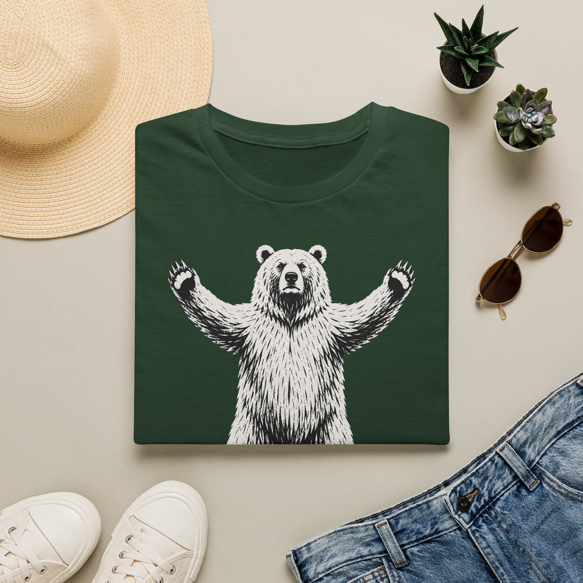 T-shirt graphique avec ours — « On est encore là » — Style vintage