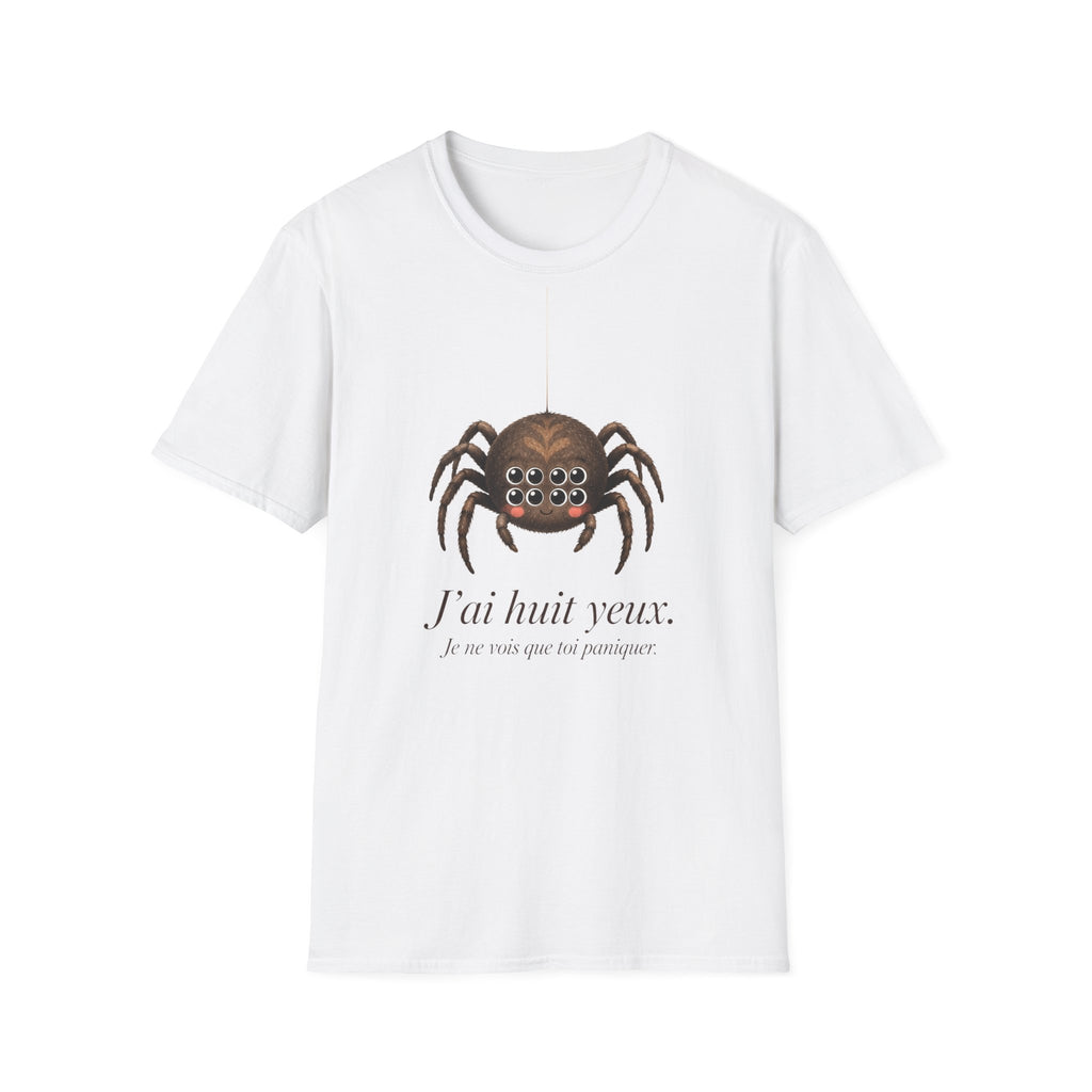 T-shirt illustré avec araignée — « J’ai huit yeux »