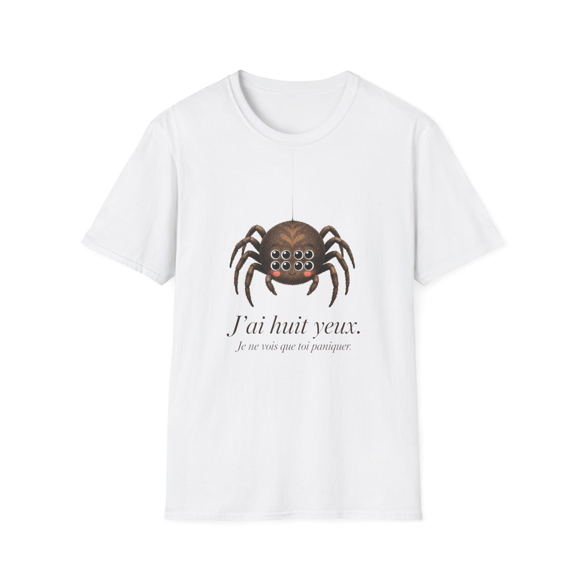 T-shirt illustré avec araignée — « J’ai huit yeux »