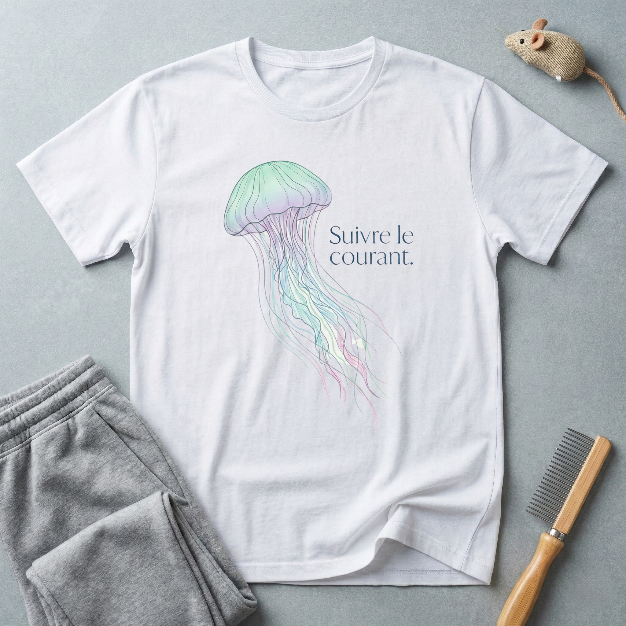 T-shirt méduse aquarelle — «Suivre le courant»
