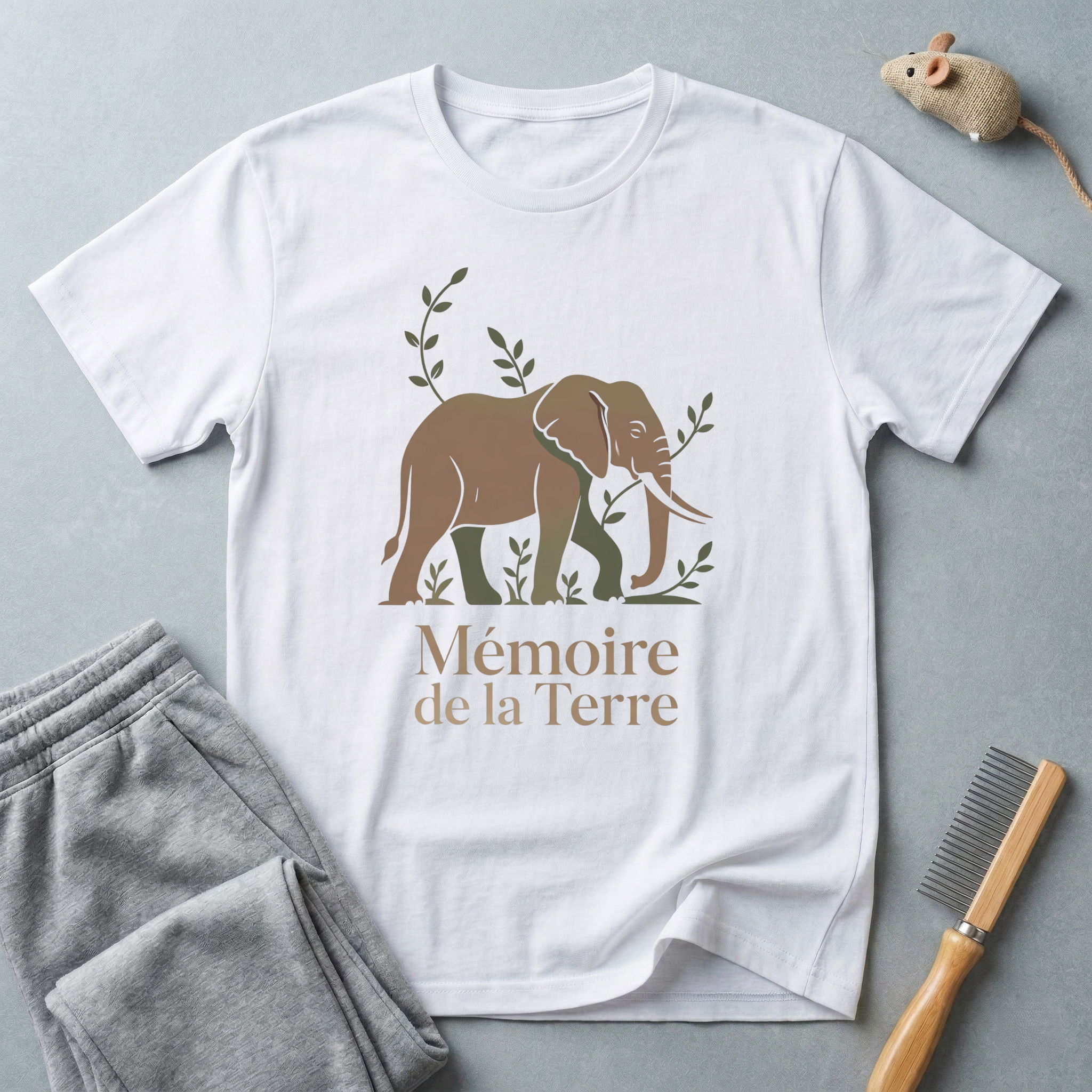T-shirt graphique éléphant «Mémoire de la Terre» — T-shirt faune aux tons naturels