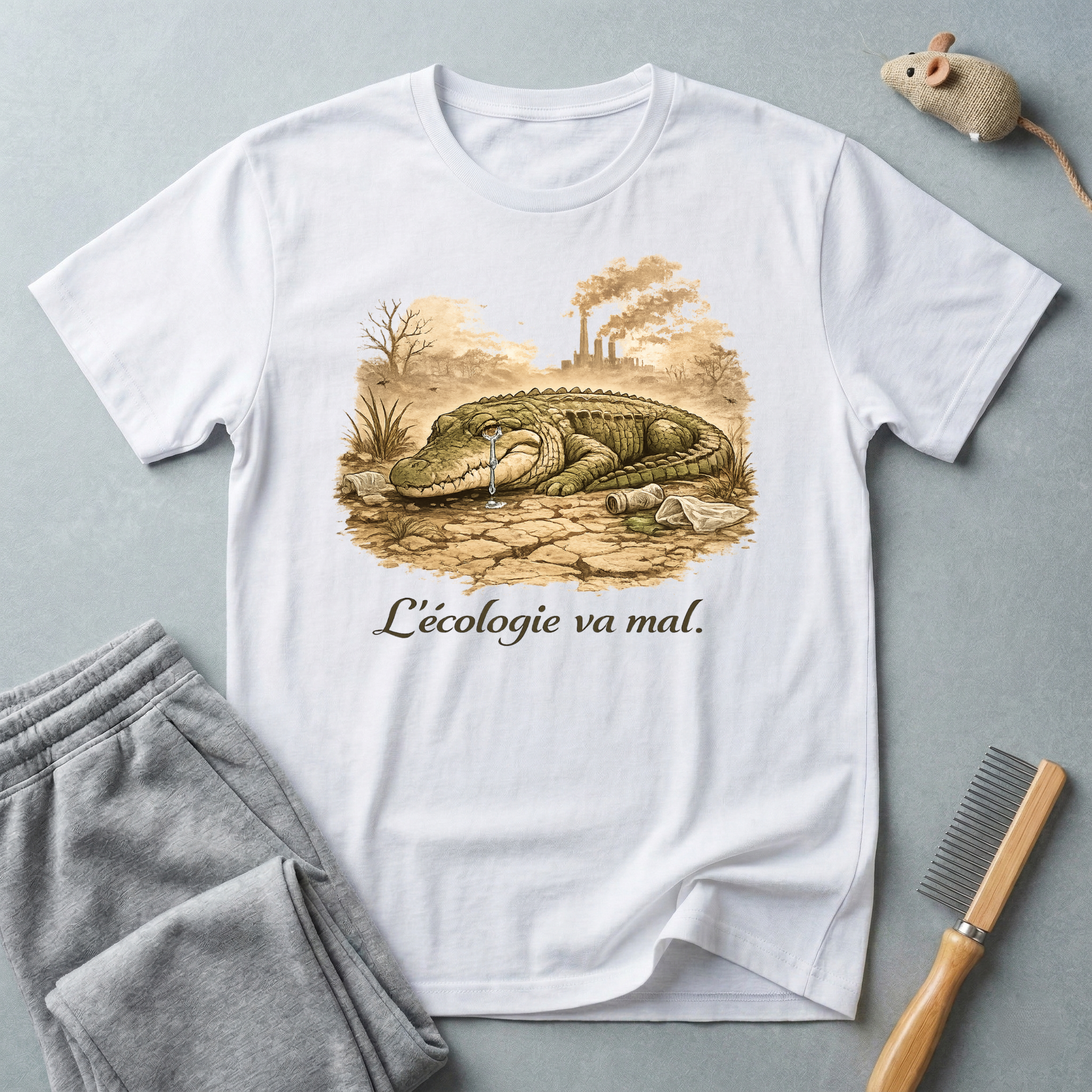 T-shirt alligator vintage — T-shirt écologique «L’écologie va mal»