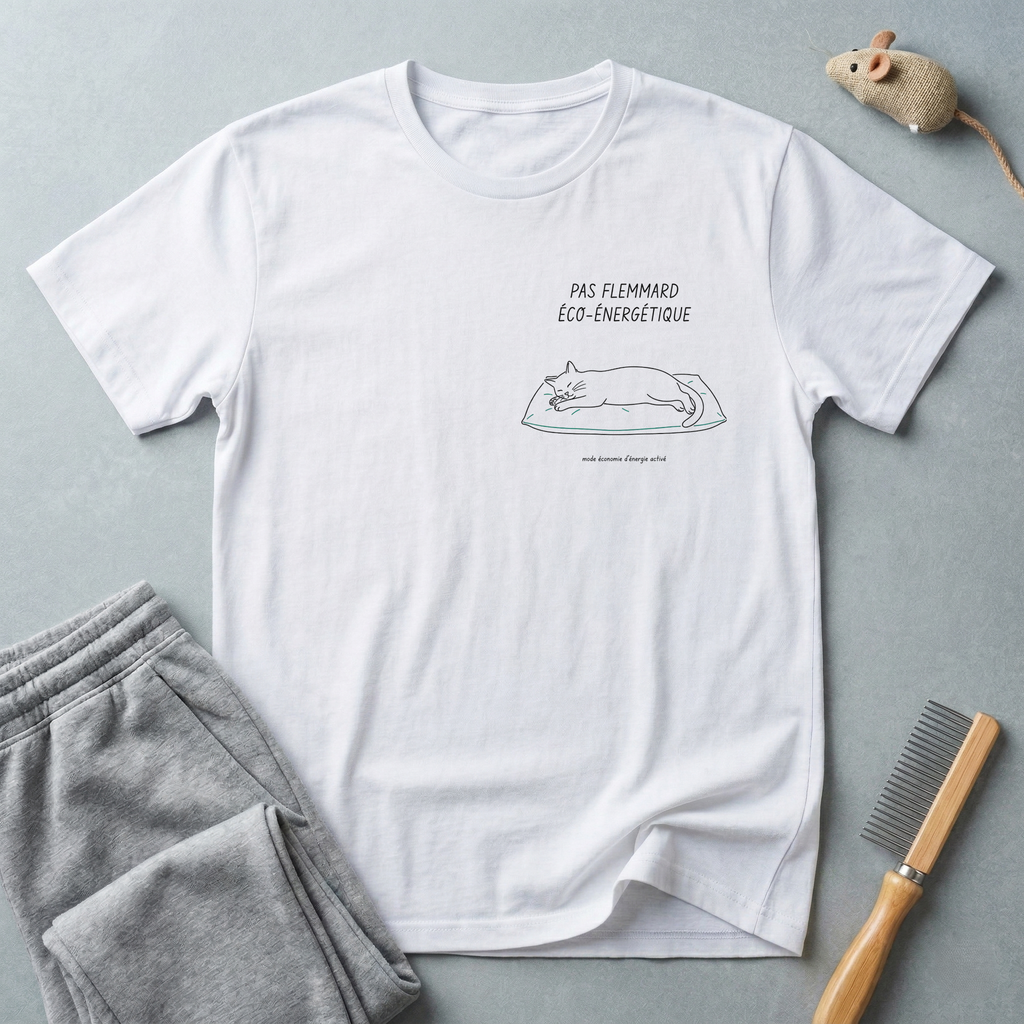 T-shirt «chat en sieste relax» — t-shirt illustration minimaliste de chat