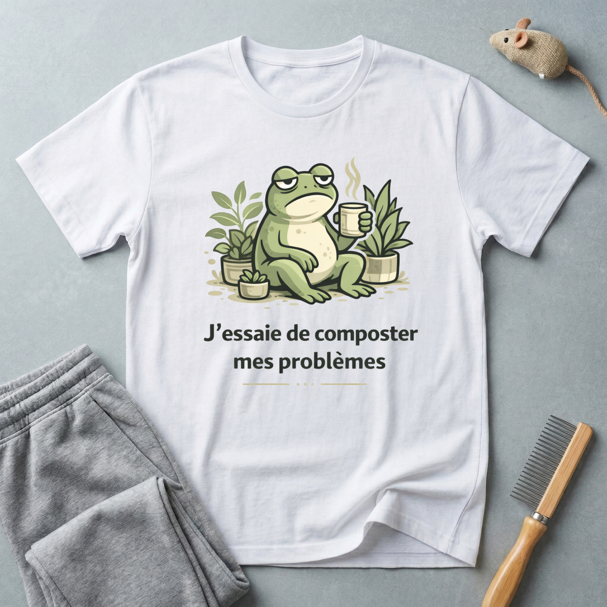 T-shirt grenouille compostage – "J'essaie de composter mes problèmes"