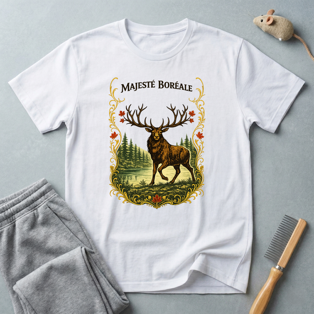 T-shirt Cerf «Majesté Boréale» — T-shirt graphique élan style forêt vintage 🦌🌲