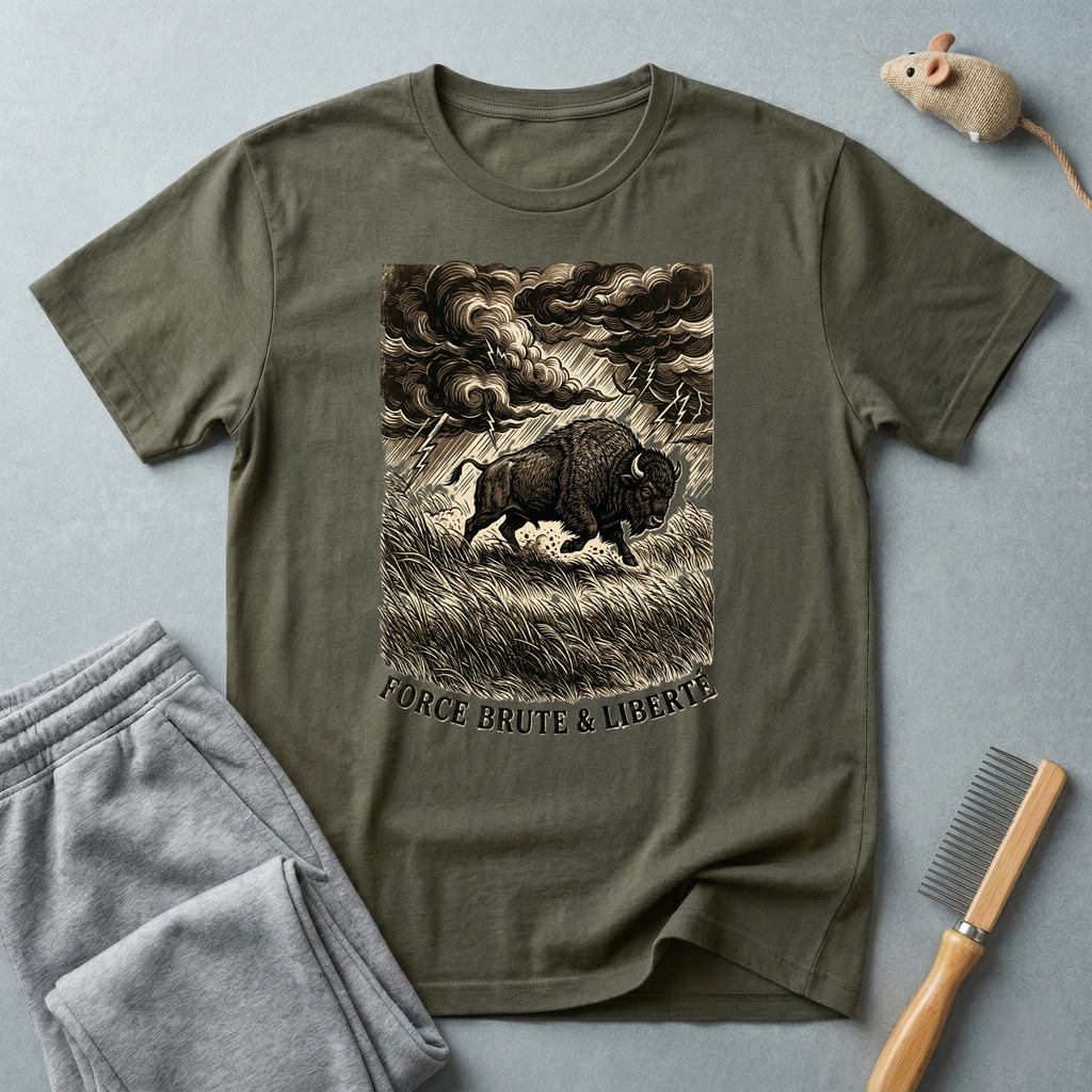 T-shirt graphique «Buffalo Storm» — Illustration vintage «Force brute & liberté»