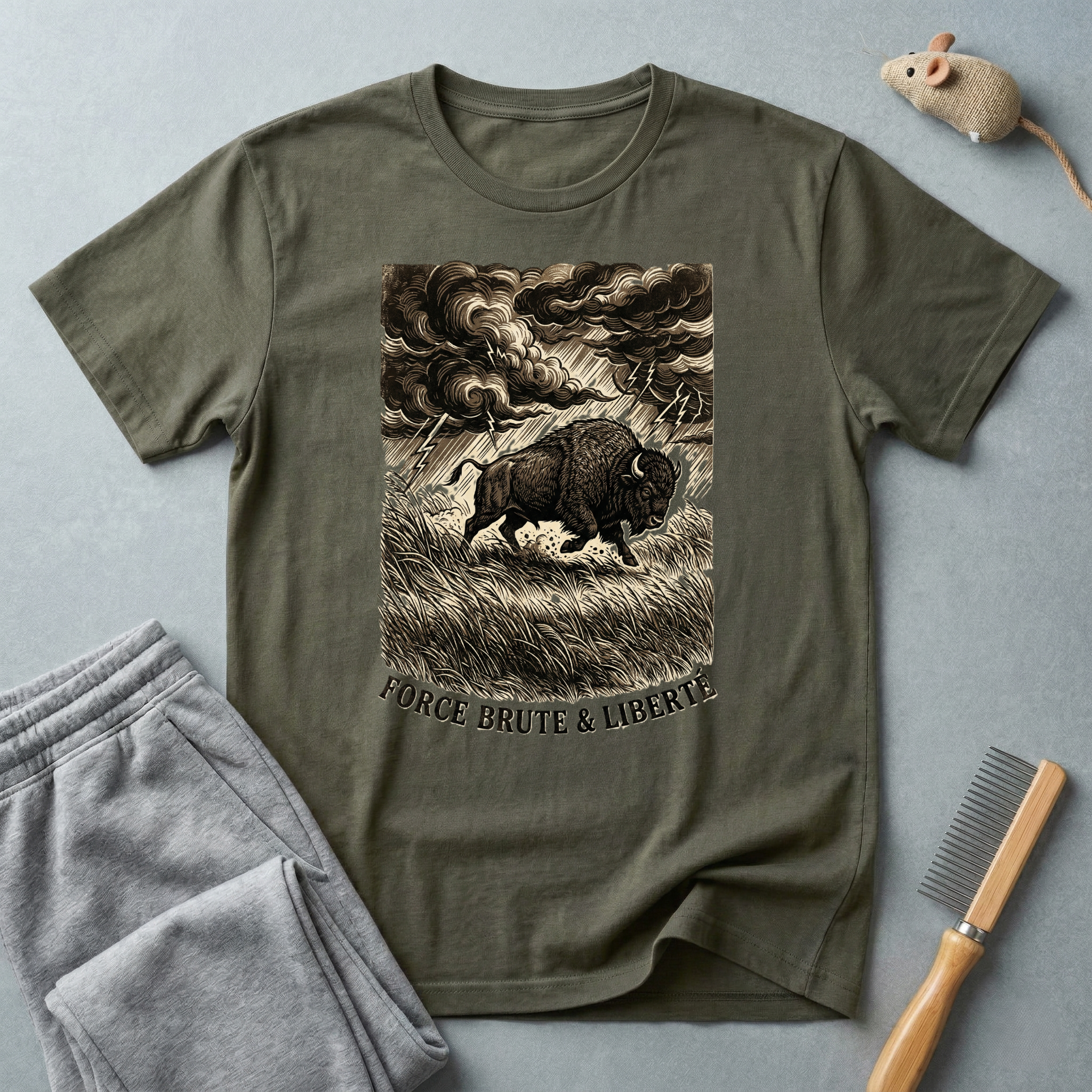 T-shirt graphique «Buffalo Storm» — Illustration vintage «Force brute & liberté»