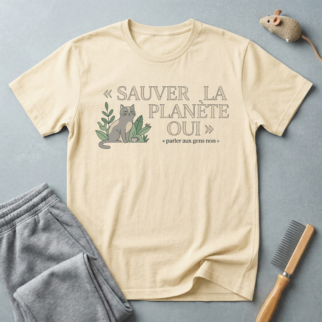 T-Shirt — "Sauver la Planète Oui" "parler aux gens non"