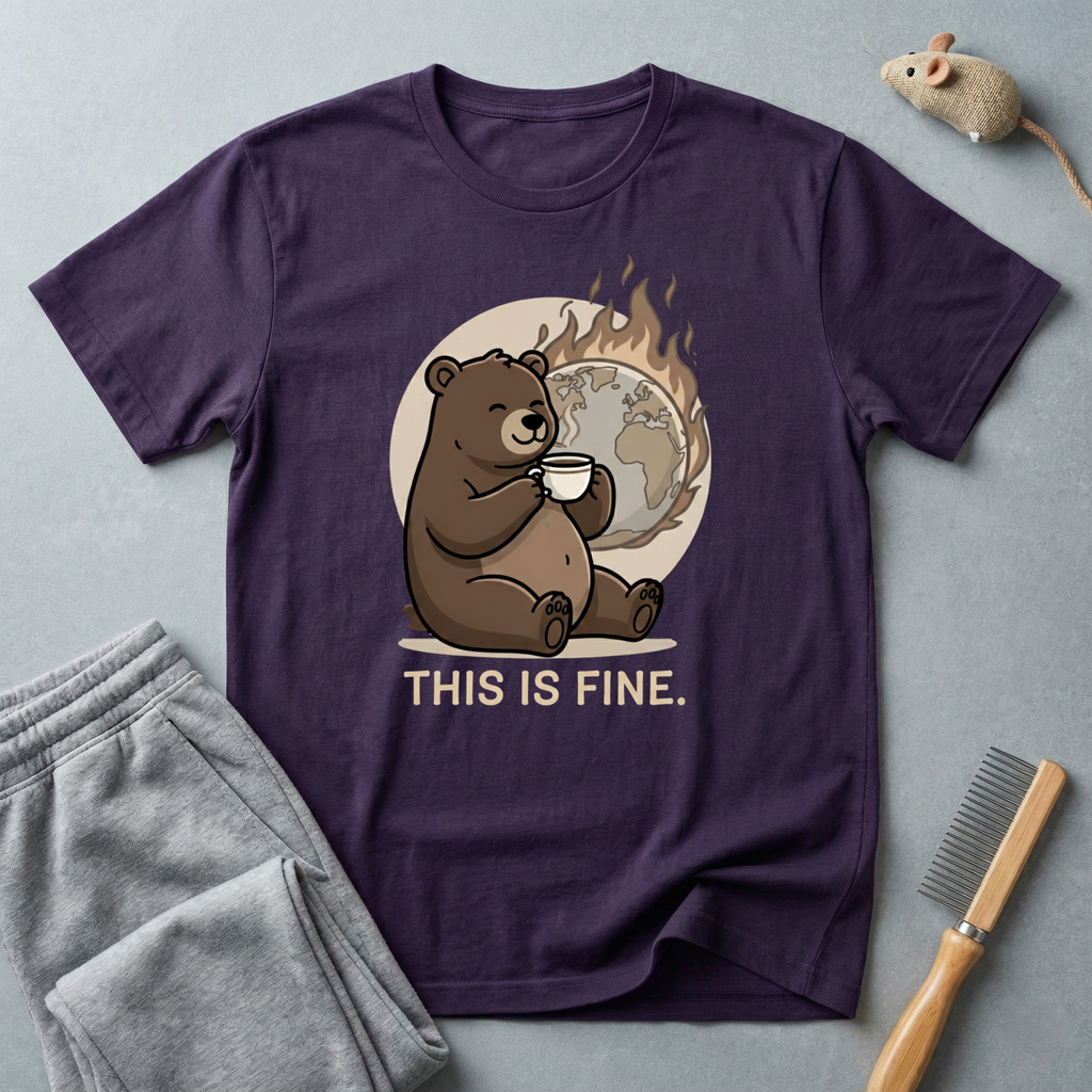 This Is Fine Bear T-Shirt — Funny Cozy Cartoon Tee