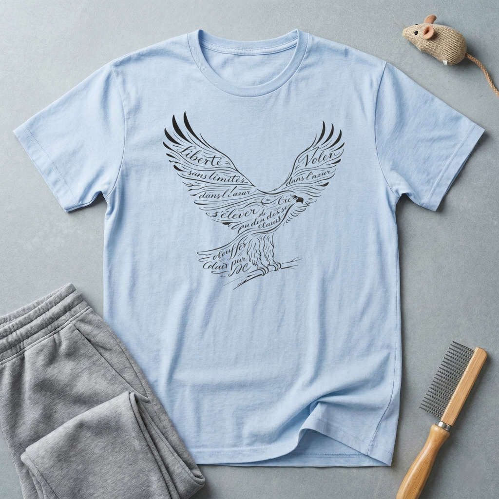 T-shirt Aigle — Aigle patriotique en vol avec design typographique manuscrit